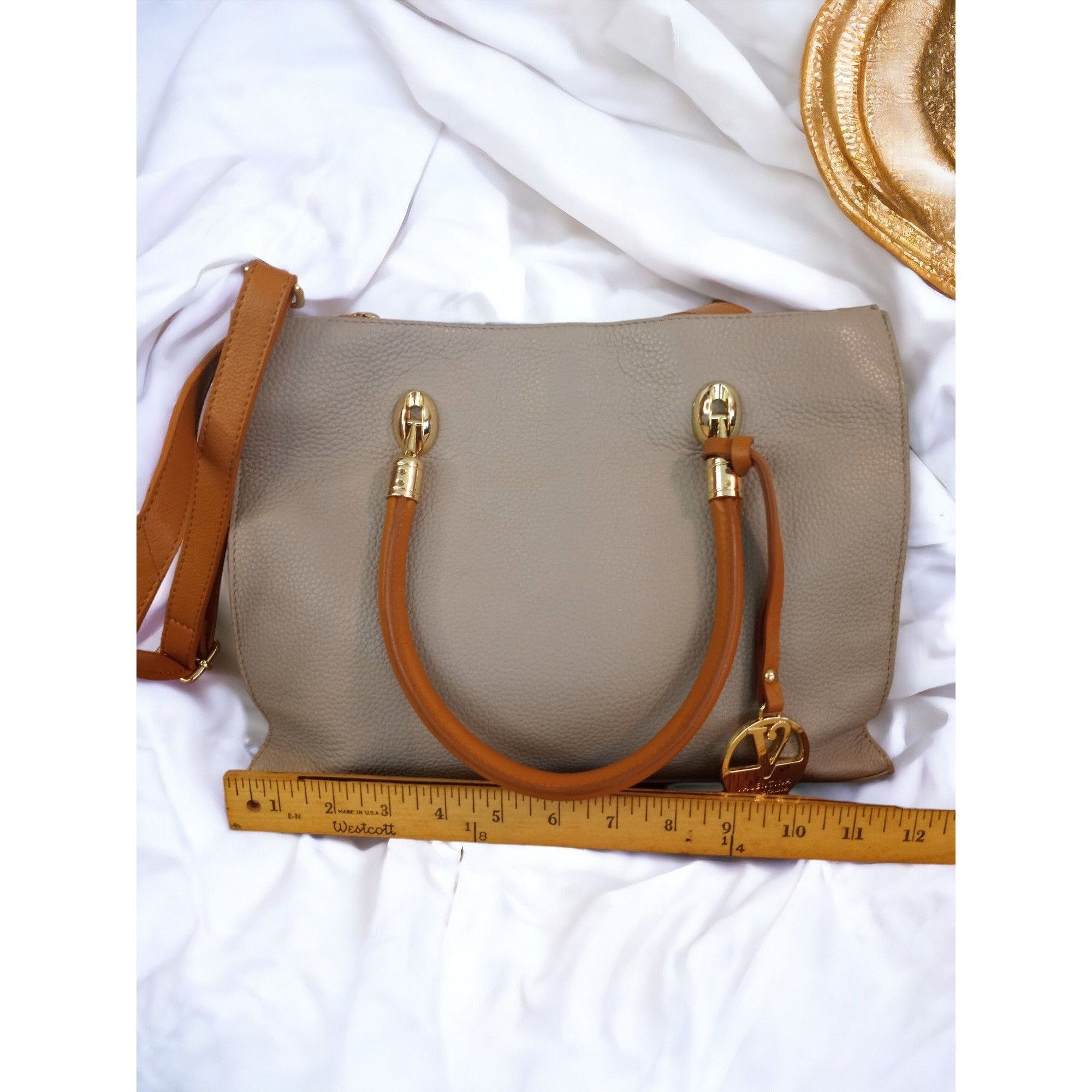 Designer Valentina Tradizone Italiana Beige Pebbled Leather Crossbody Size ONE SIZE - 13 Thumbnail