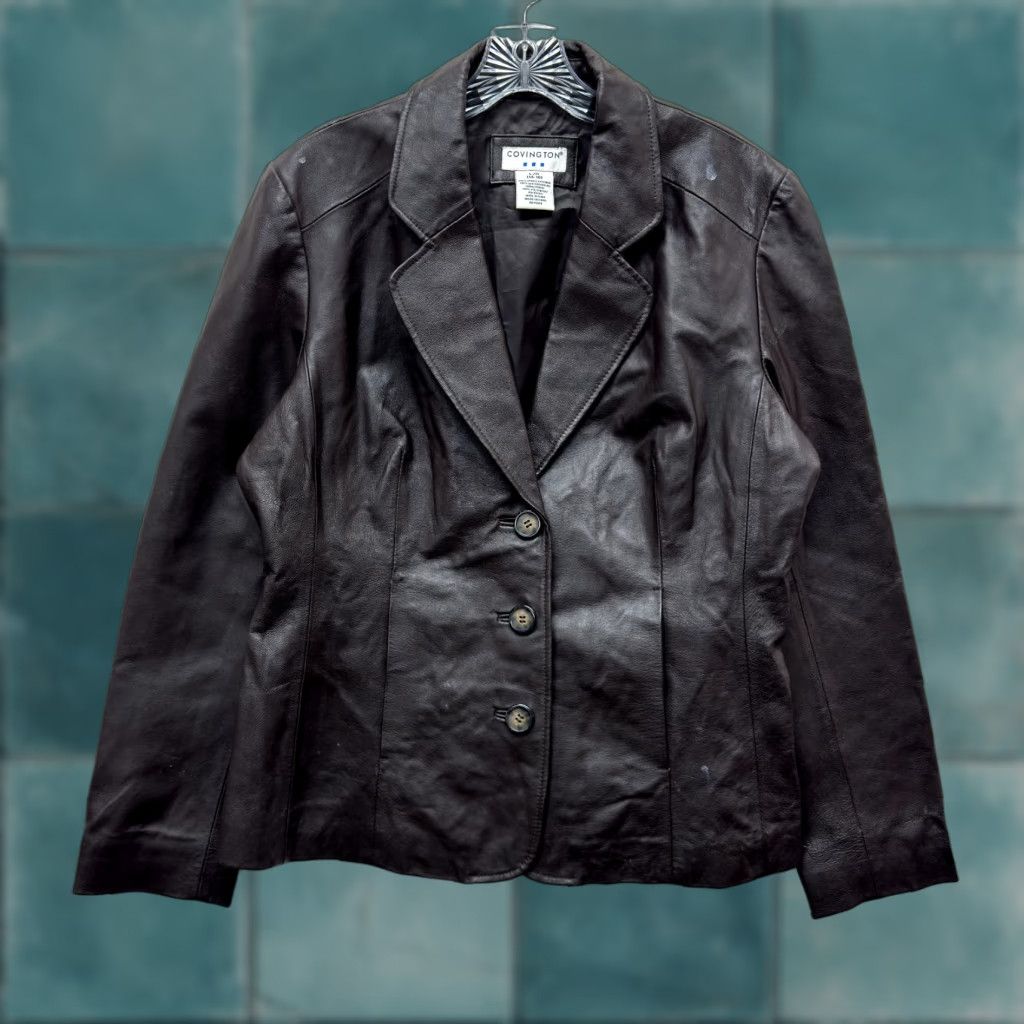 Vintage VINTAGE Y2K Brown Leather Jacket Womens Large XL Button Chic Minimalist Grunge Jacket Size L / US 10 / IT 46 - 1 Thumbnail