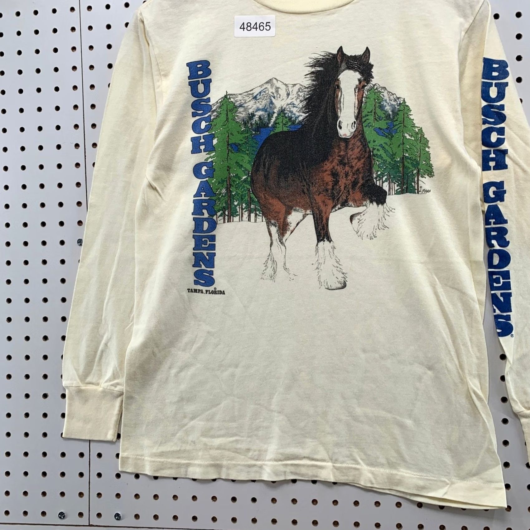 Vintage VINTAGE Busch Gardens T Shirt Mens M Cream 90s Clydesdale Horse Long Sleeve Size US M / EU 48-50 / 2 - 5 Thumbnail