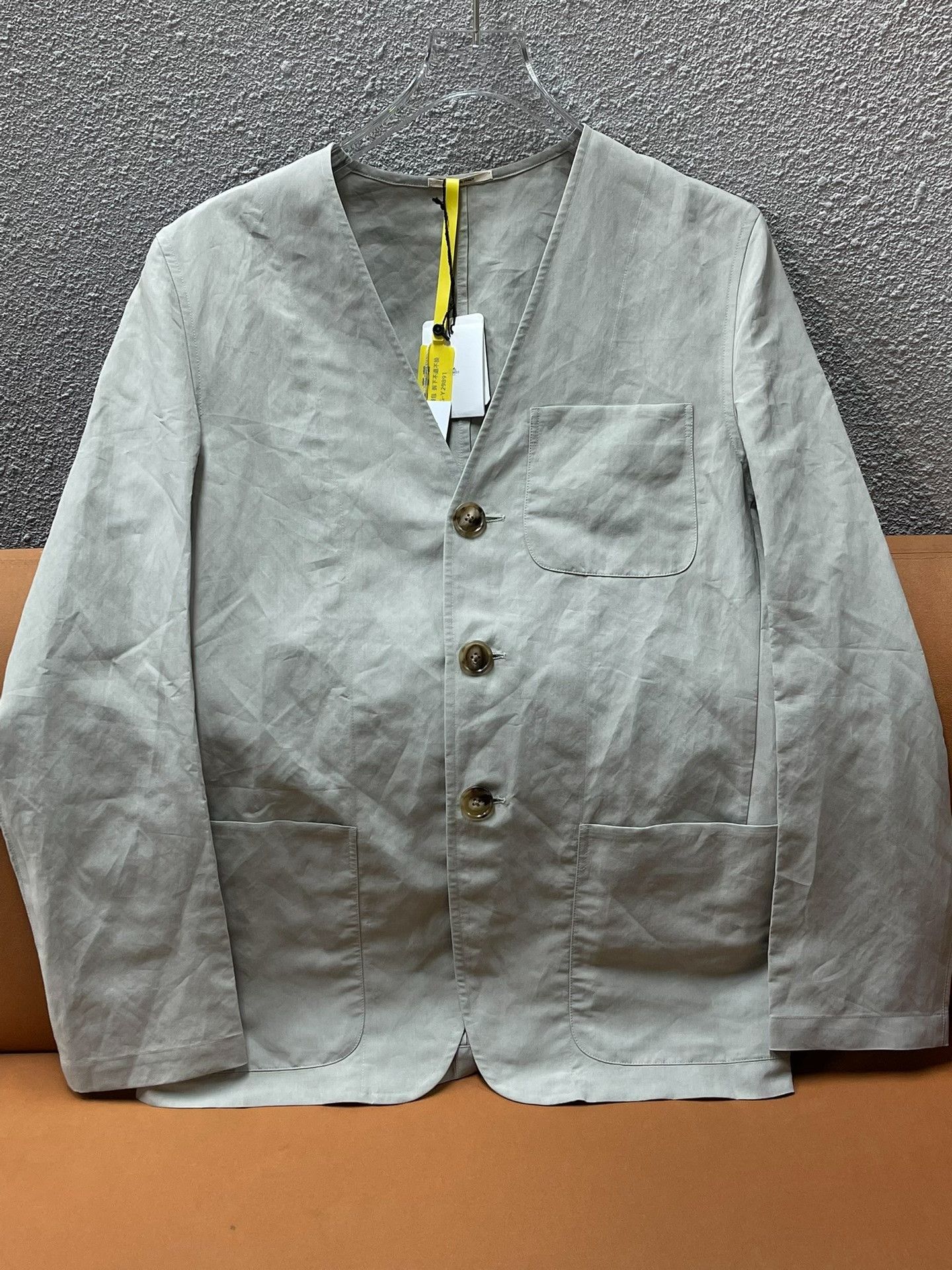 Maison Margiela Hermes Gray-Green Collarless Single-Breasted Jacket Size US S / EU 44-46 / 1 - 1 Thumbnail