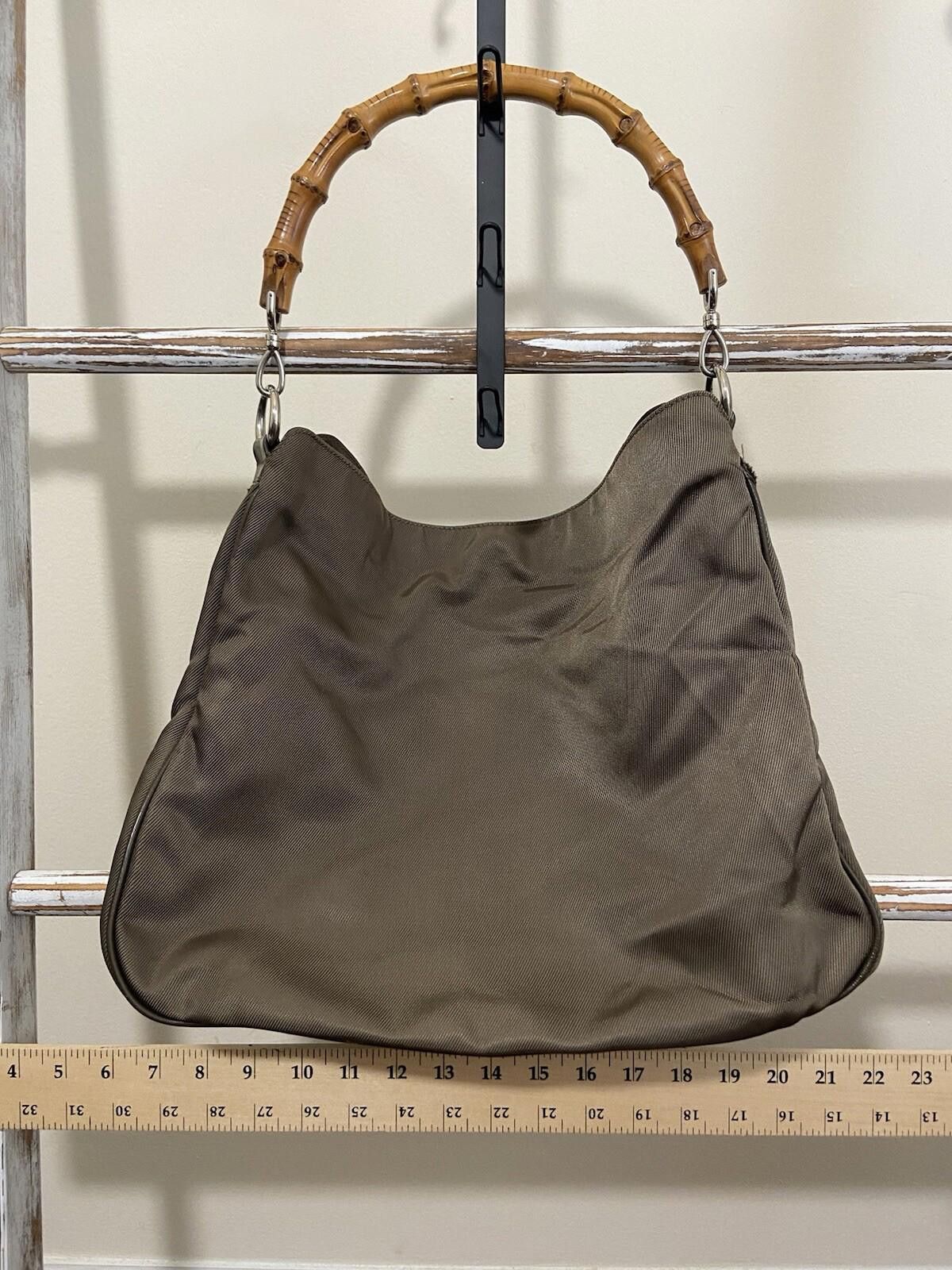 Gucci Gucci bamboo khaki brown nylon hand shoulder bag, fair cond Size ONE SIZE - 1 Thumbnail