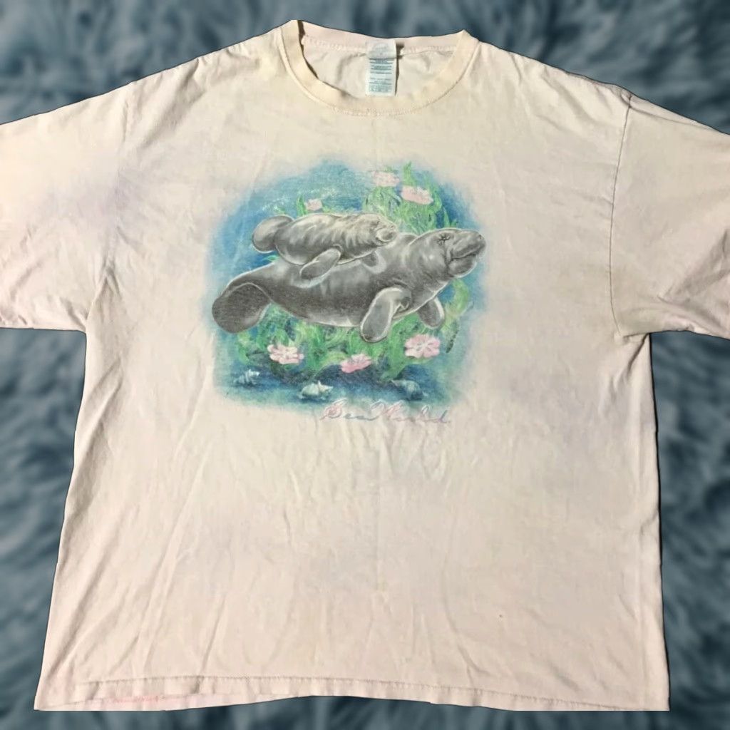 Delta VINTAGE Sea World Manatee T-Shirt XL Pink Distressed 90s Grunge Ocean Outdoor Theme Park DK? Size US XL / EU 56 / 4 - 1 Thumbnail