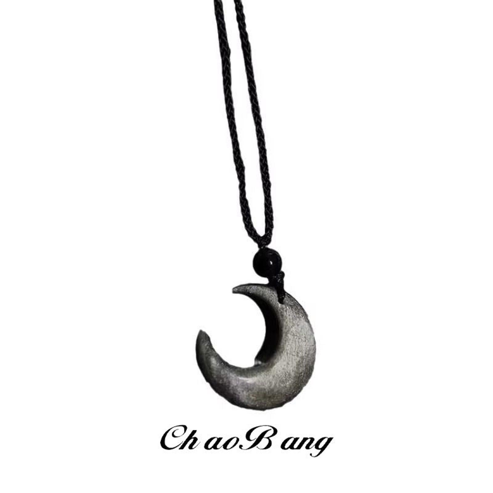 Jewelry Black Crescent Moon Pendant Necklace, Adjustable Cord Size ONE SIZE - 4 Thumbnail