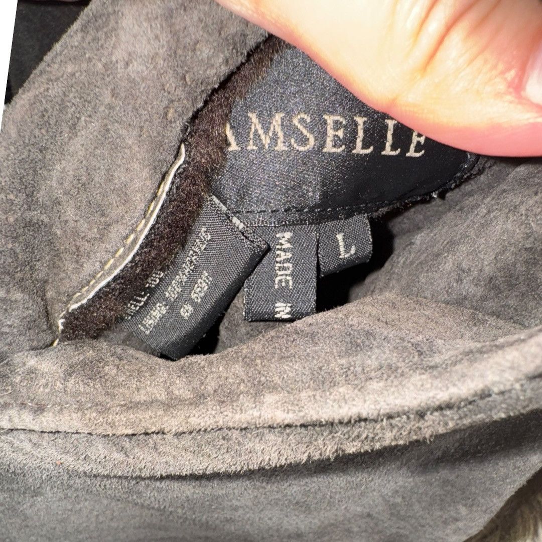 American Apparel × Vintage VTG Y2K Damselle LEATHER SUEDE LONG COAT WITH FAUX FUR TRIM Size L / US 10 / IT 46 - 10 Thumbnail