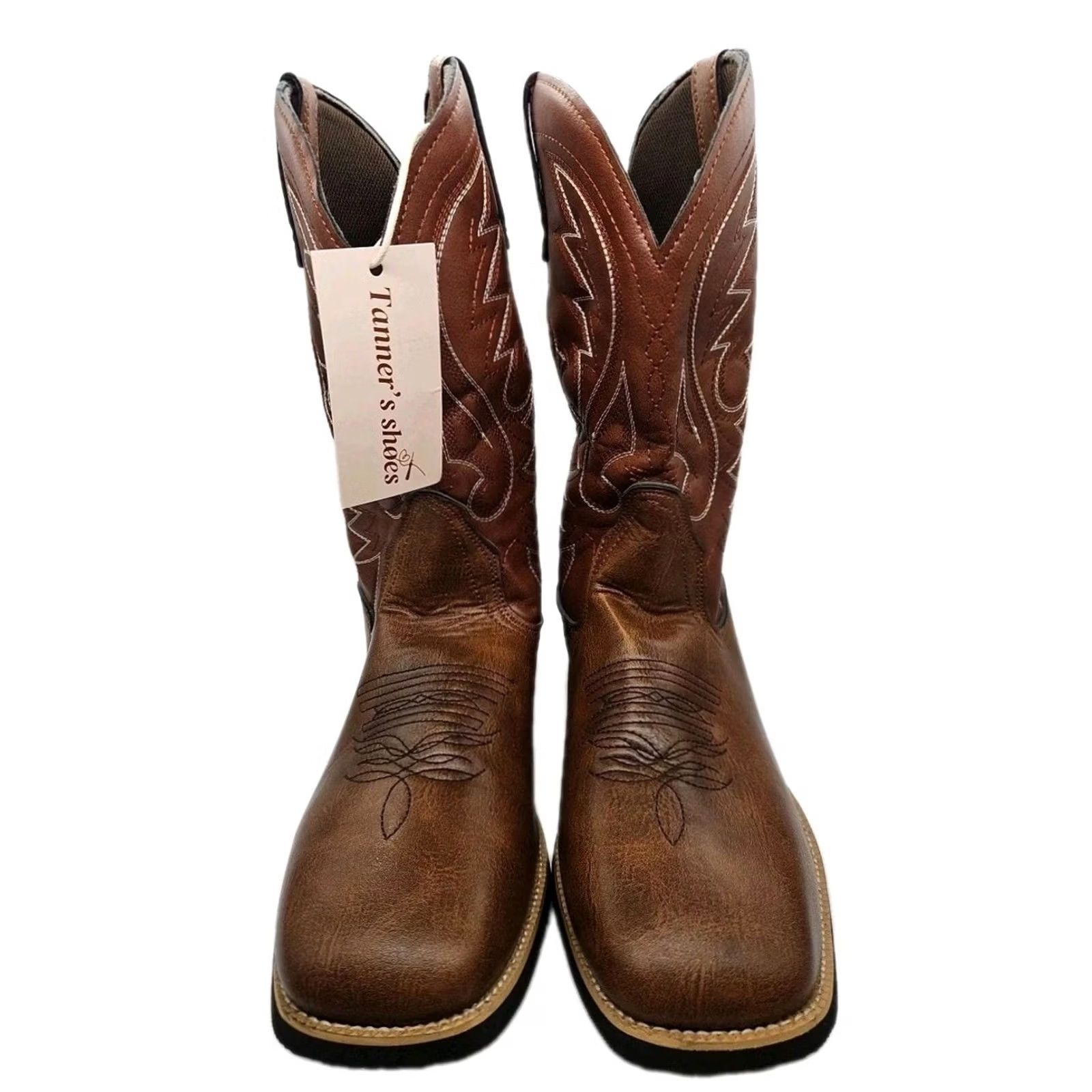 Vintage Tanner’s Western Cowboy Boots Brown Leather Square Toe Pull On Mens US 12 EU 46 Size US 12 / EU 45 - 2 Thumbnail