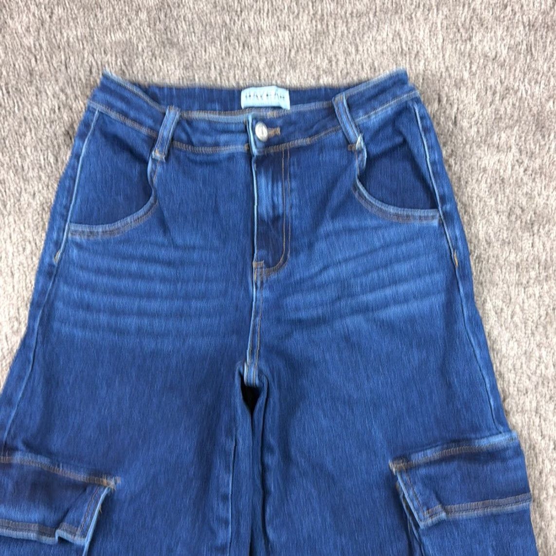 Denime Bayeas Jeans Womens 27 Wide-Leg Cargo Denim Dark Wash Stretch Streetwear 25x31 Jeans Women Wide-Leg Dark Wash Bayeas 27 25x31 Size 27" / US 4 / IT 40 - 2 Thumbnail