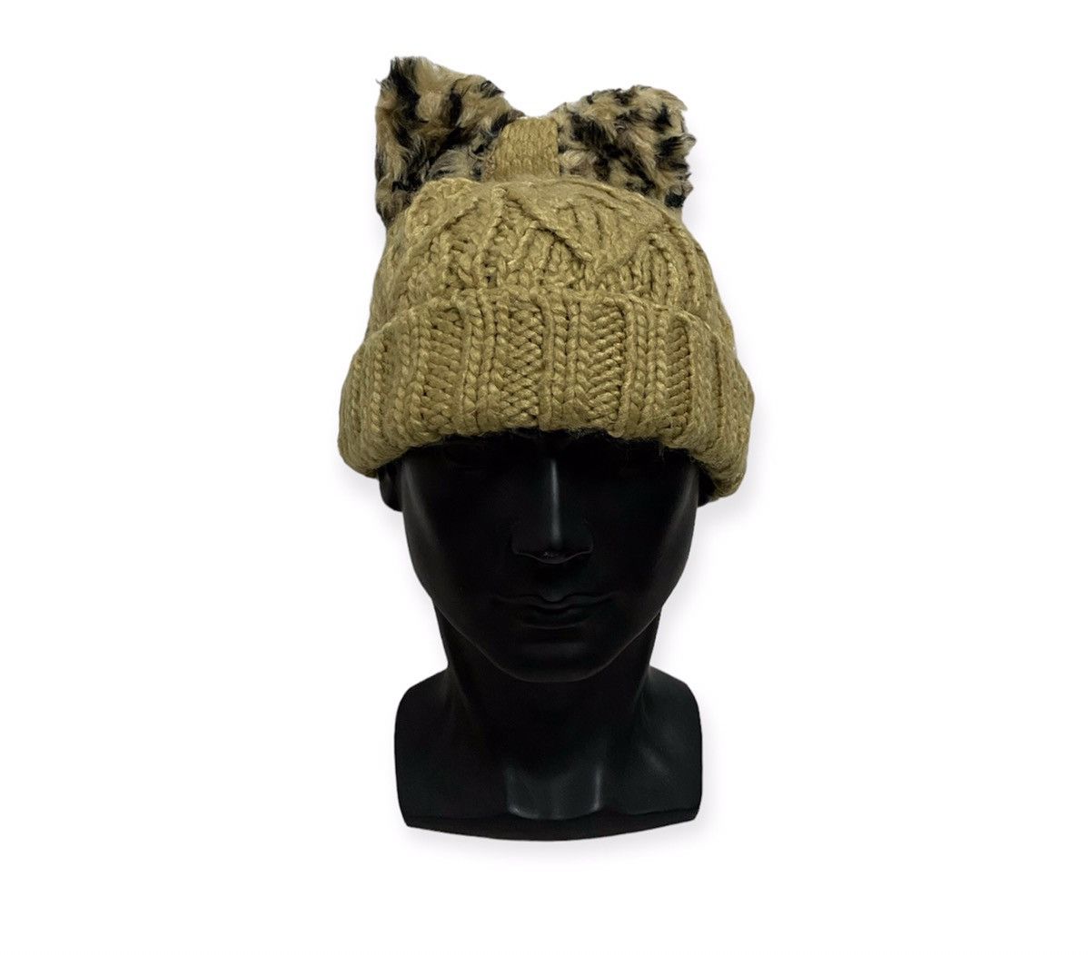 image of Knit Bunny Horn Beanie Hat in Brown, Men's