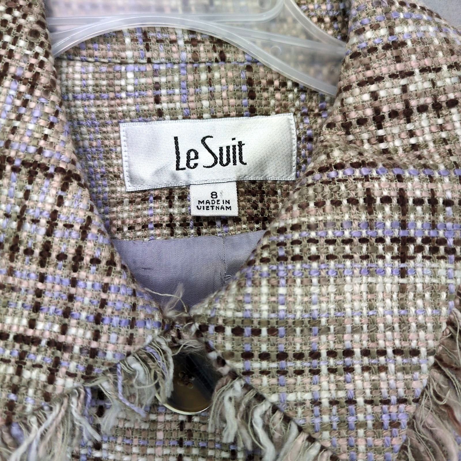 Vintage Vintage Le Suit Women's 8 Tweed Long Coat, Fringe Collar Size M / US 6-8 / IT 42-44 - 3 Thumbnail