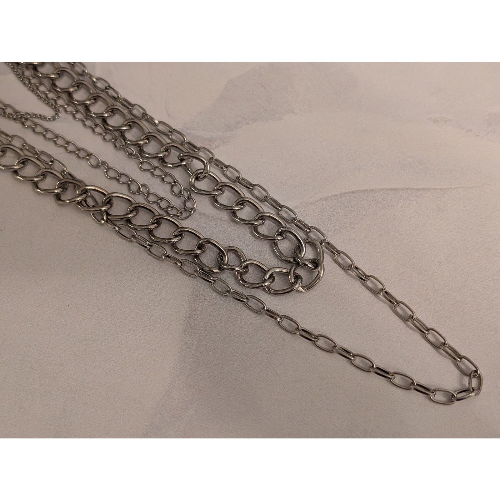 Vintage VTG 2000s Silver-Tone 36" Layered Curb & Rolo Chain Necklace Size ONE SIZE - 4 Thumbnail