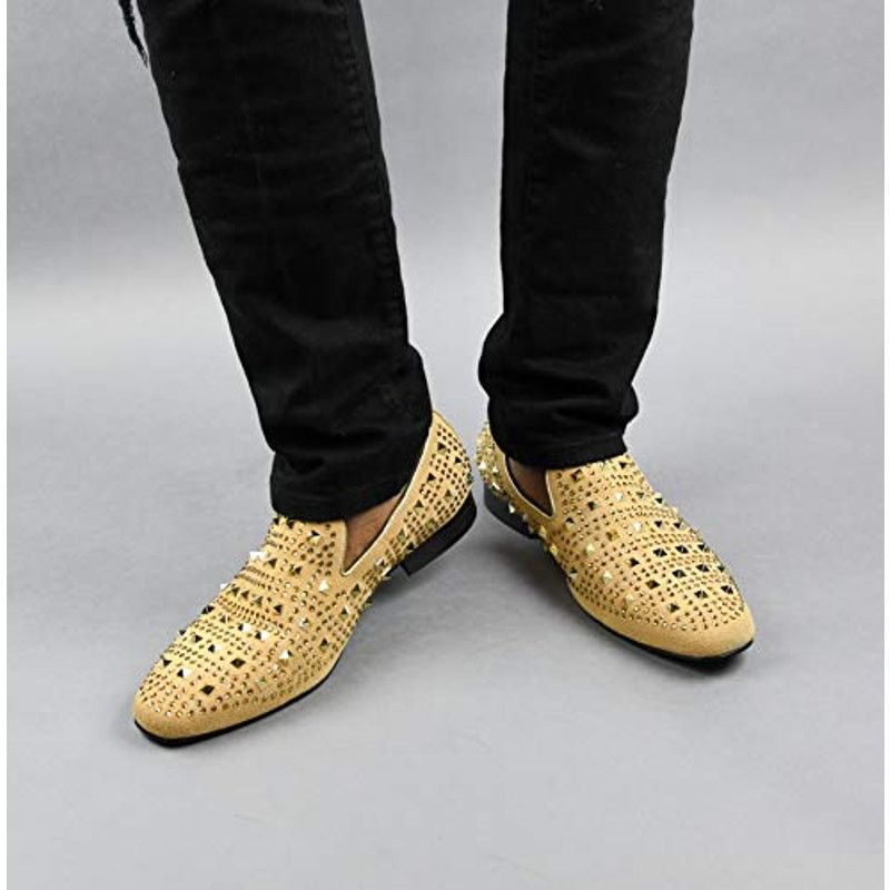 Designer Asher Green Tonal Crystal Studded Suede Smoking Loafer 14 Size US 14 / EU 47 - 1 Thumbnail