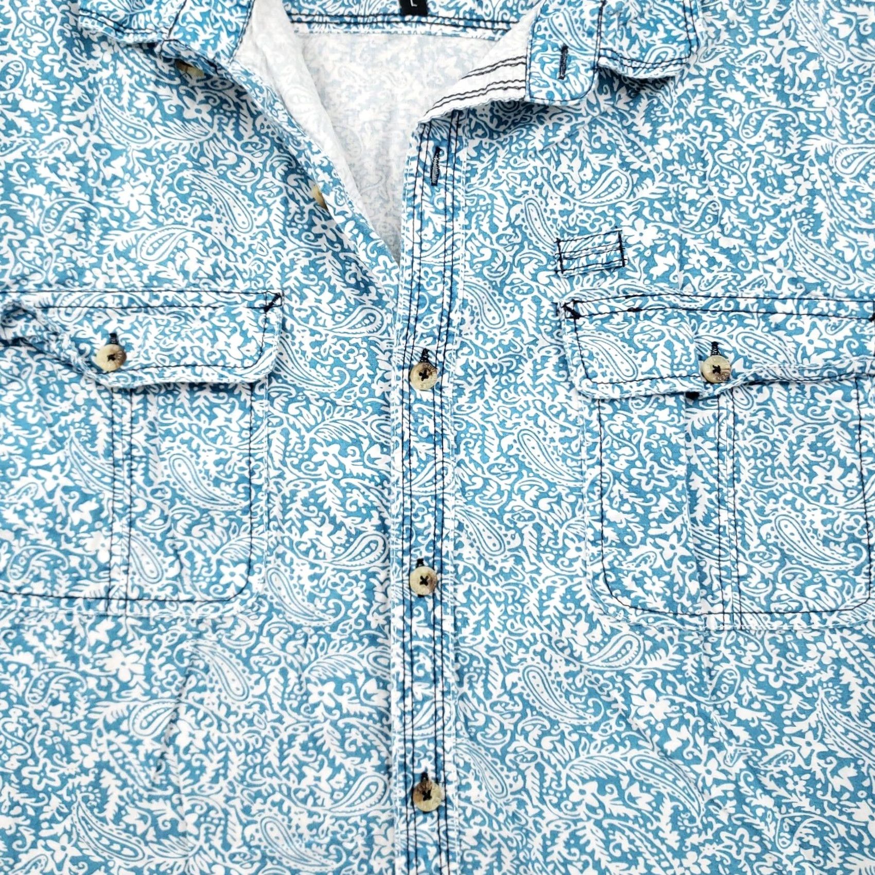 Vintage Seven7 Button Up Shirt Mens L Blue Paisley Short Sleeves Cotton Size US L / EU 52-54 / 3 - 6 Thumbnail