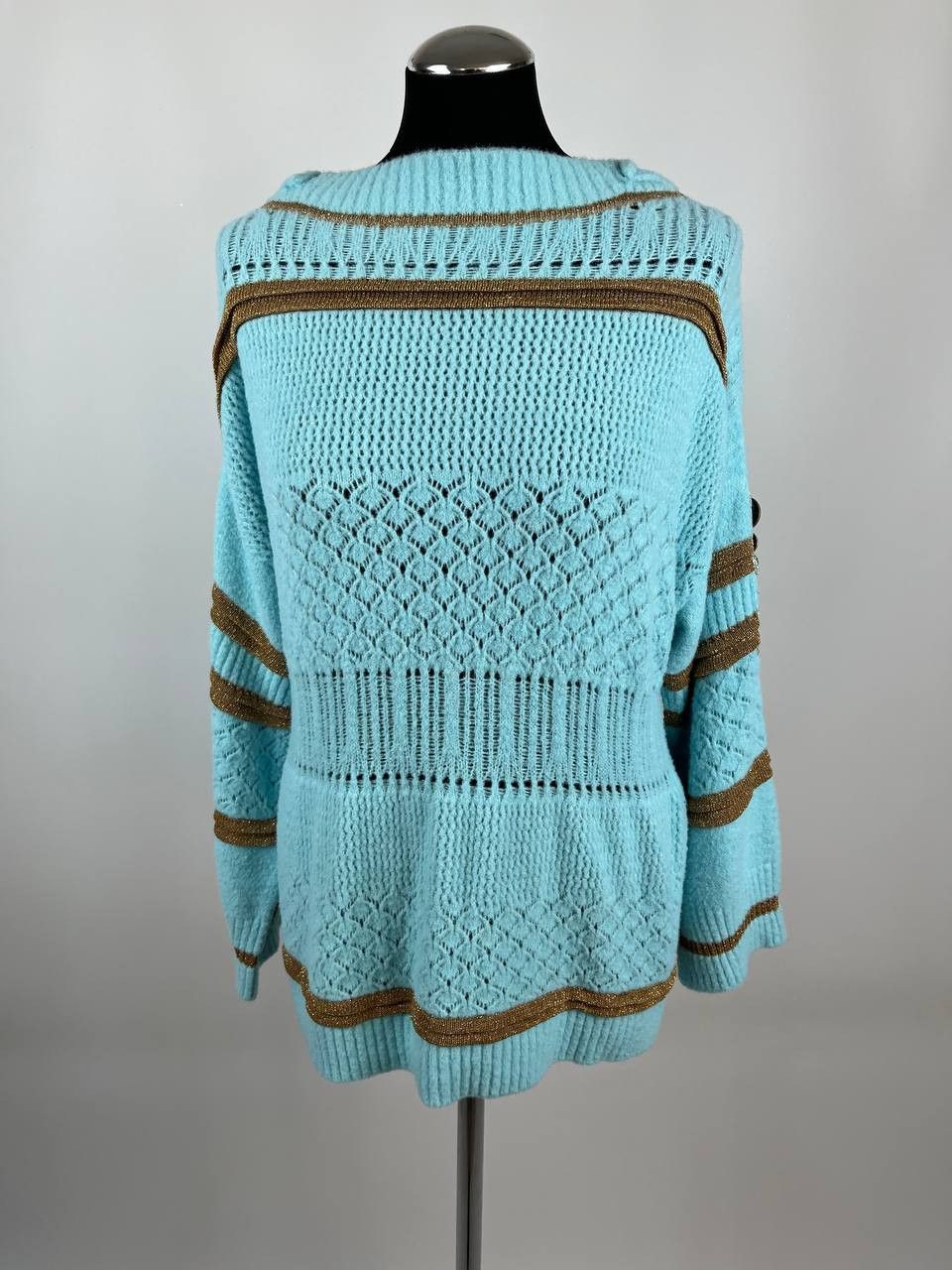 Elisa Cavaletti Elisa Cavaletti Italy Turquoise Knit Sweater Gold Lurex Size S / US 4 / IT 40 - 1 Thumbnail