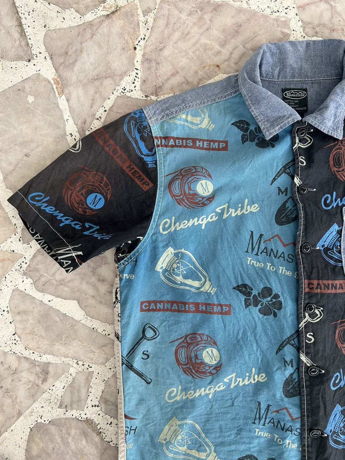 Manastash Chenga Tribe Overprint Cannabis Hemp Button Up Shirt Size US M / EU 48-50 / 2 - 4 Thumbnail