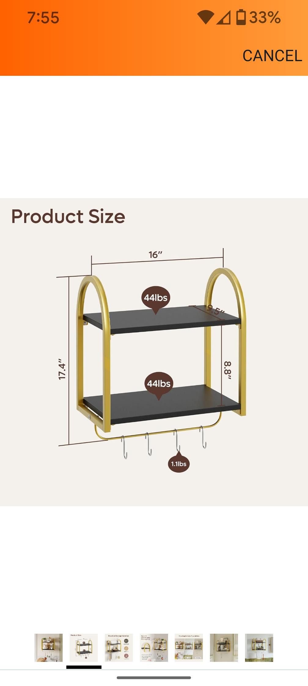 NBDN Nobrandedon Black Floating Shelves for Wall, 2 Tier Black Shelves, Gold Size ONE SIZE - 6 Thumbnail