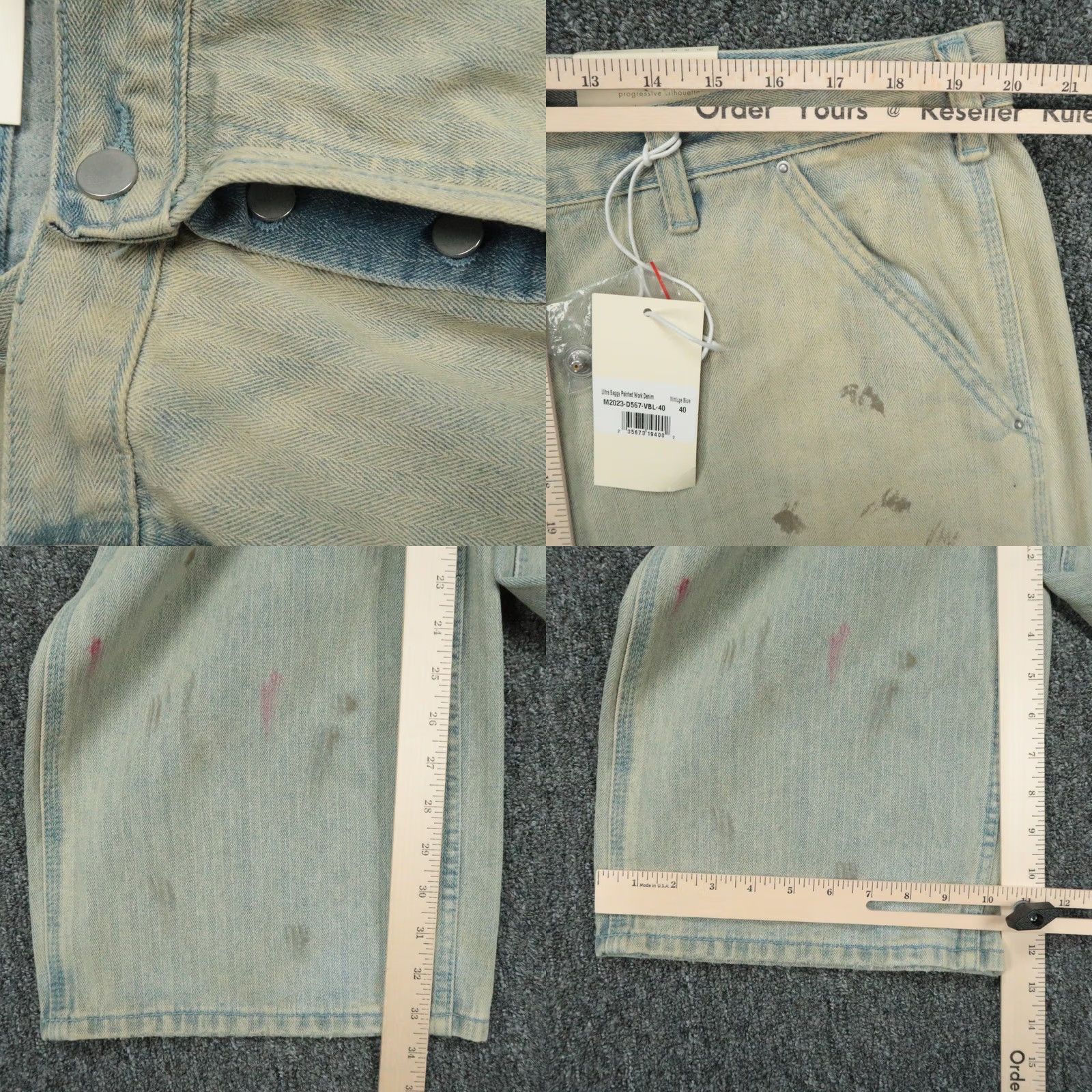 mnml Jeans Mens 40x34 Blue Ultra Baggy Painted Work Denim Light