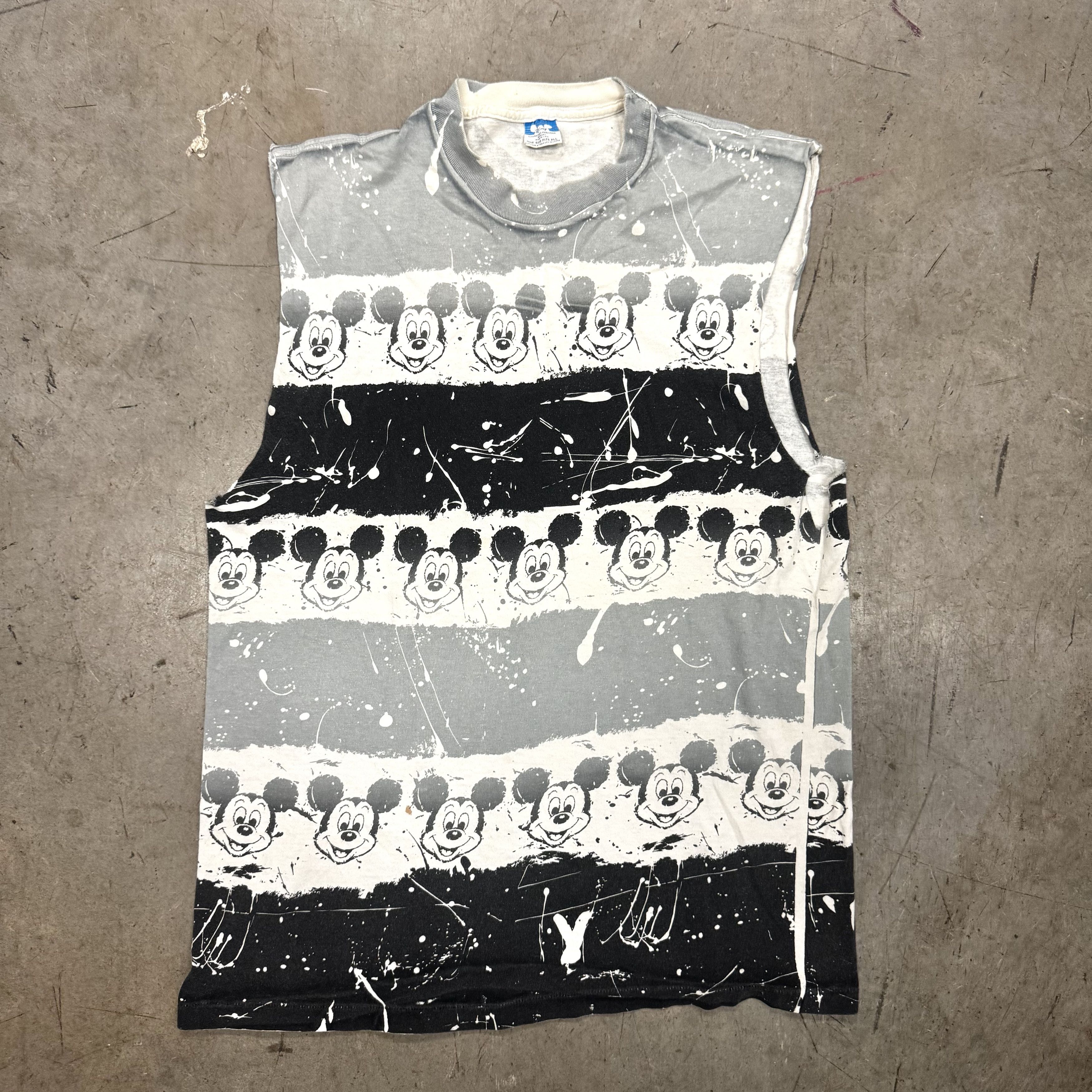Disney × Mickey Mouse × Vintage VTG 90s Mickey Mouse AOP Graphic Cut Off T Shirt Size US XL / EU 56 / 4 - 1 Thumbnail