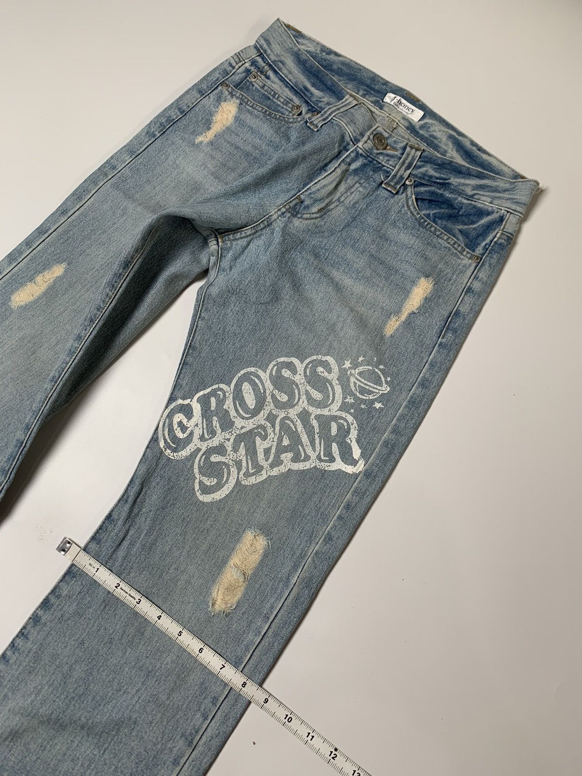 Japanese Brand × Vintage 00s J-honey cross star distressed denim Size US 31 - 12 Thumbnail