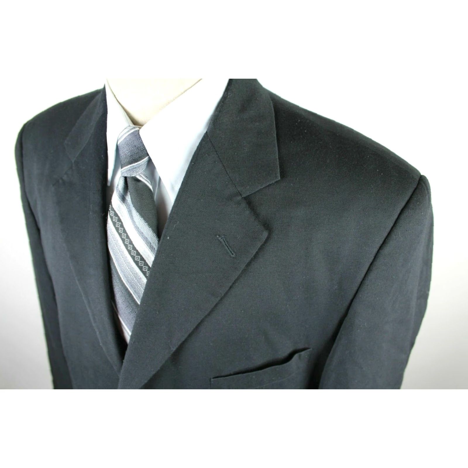 Vintage Vitali Jacket Mens 42L Black Solid Polyester & Rayon Sport Coat Blazer Long 3-Button Business Casual Formal Party/Cocktail Travel Wedding Mens Size 42R - 3 Thumbnail