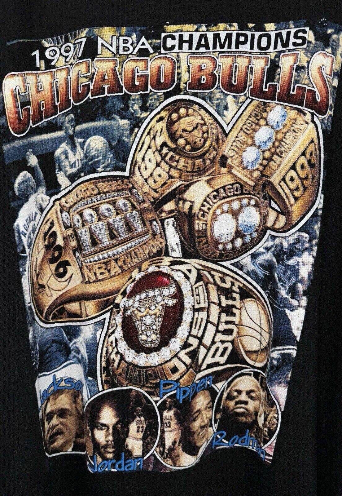 Designer Vintage 90s Jordan Bulls 5 Time Champion Rap Tee XL Size US XL / EU 56 / 4 - 4 Thumbnail