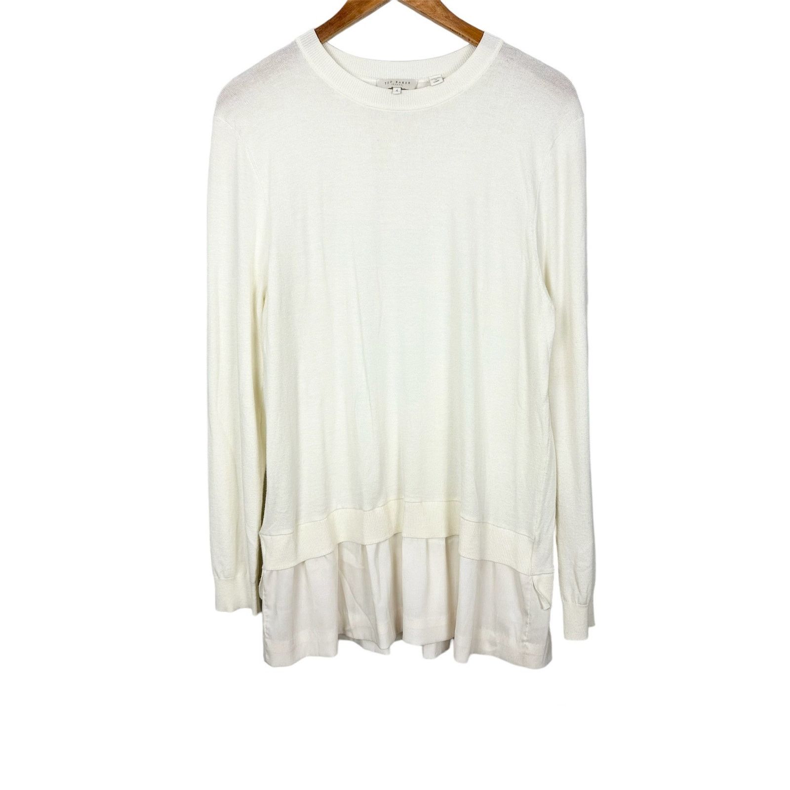 Ted Baker Ted Baker Yaline Ruffle Hem Overlay Woven Jumper Ivory Large Size L / US 10 / IT 46 - 2 Thumbnail