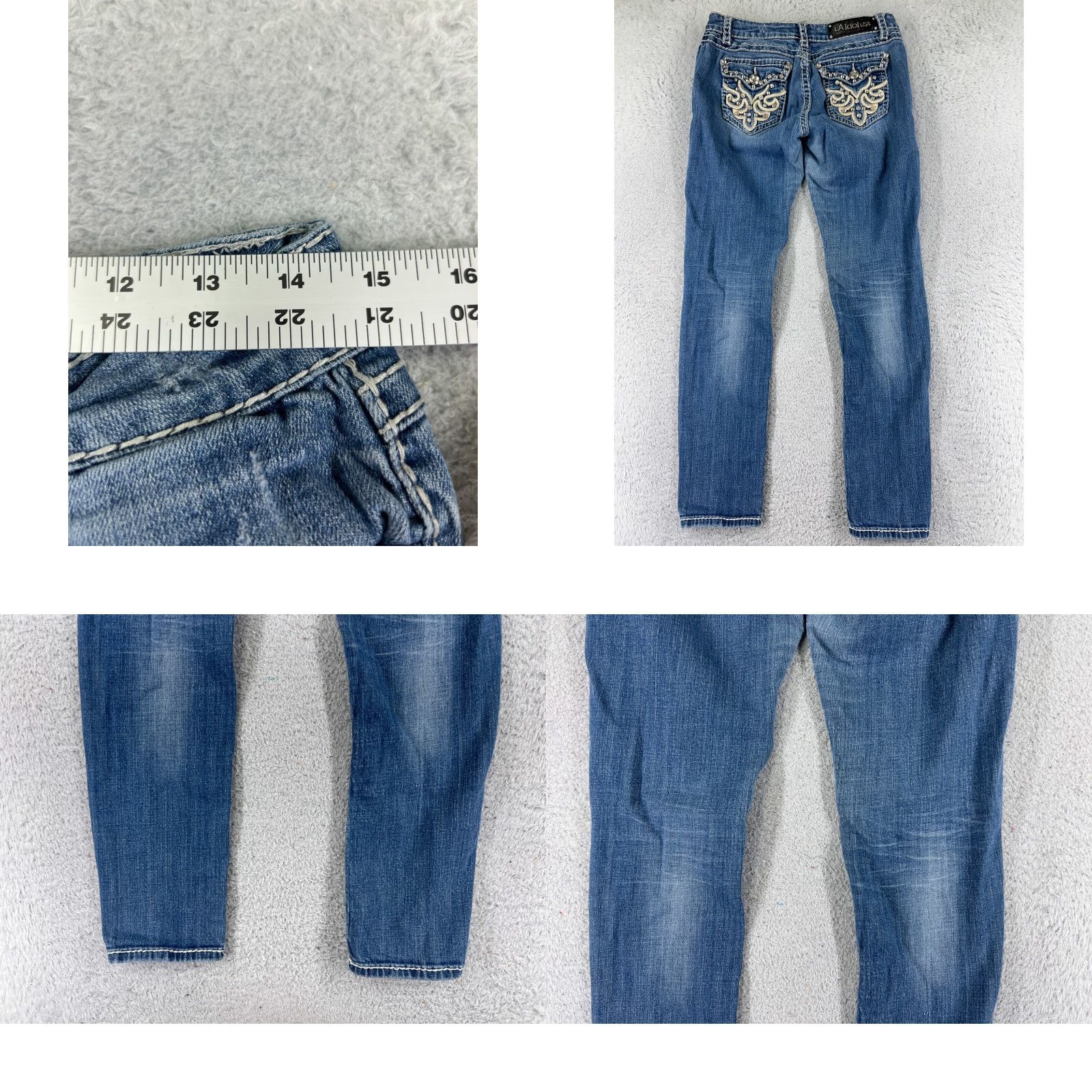 Vintage LA Idol Jeans Women 9 Blue Denim Skinny Embroidered Bling Cotton Blend Pants Set Size 30" / US 8 / IT 44 - 9 Thumbnail