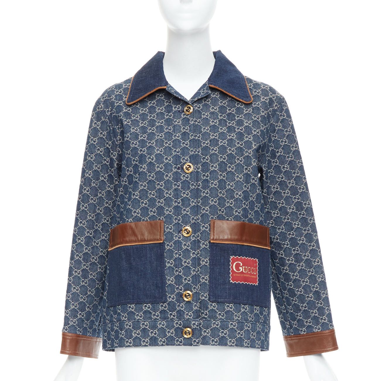 GUCCI Epilogue blue washed organic denim GG monogram vintage coat