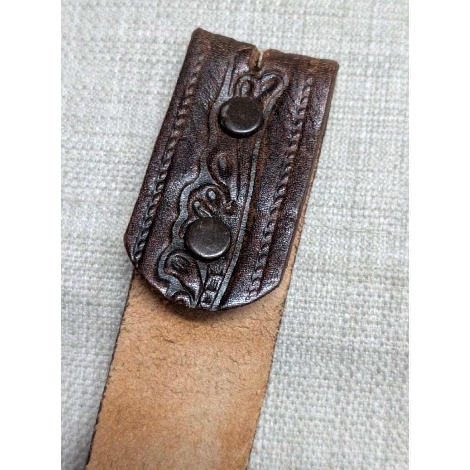 Vintage VINTAGE western belt belt 38 brown leather cowhide full grain scrolling buckle western style Mens Size 38 - 3 Thumbnail