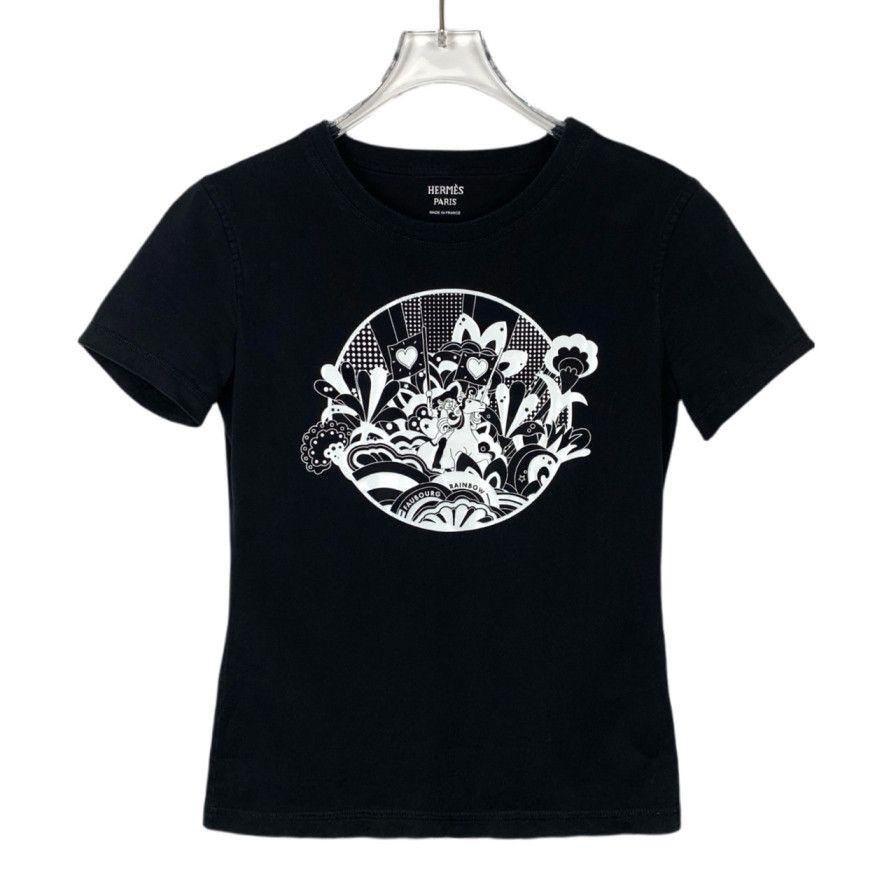 Hermes Hermès T-Shirt Graphic Black Cotton Crewneck (Size XXS) Size XXS / US 00 / IT 34 - 1 Thumbnail