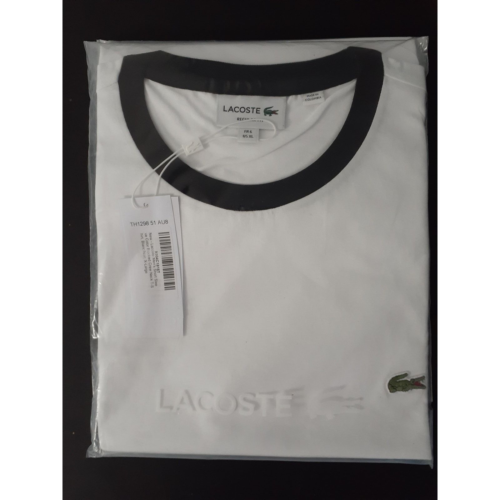 Lacoste Lacoste Mens Short Sleeve Colorblocked T-Shirt Blanc/Noir XL Size US XL / EU 56 / 4 - 2 Thumbnail