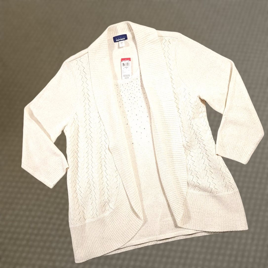 Basic Editions Basic Editions Cardigan Sweater Shirt Women's Large Beige Glitter Studded Closed Shirt Womens Large Beige Glitter Studded Cardigan Size L / US 10 / IT 46 - 1 Thumbnail