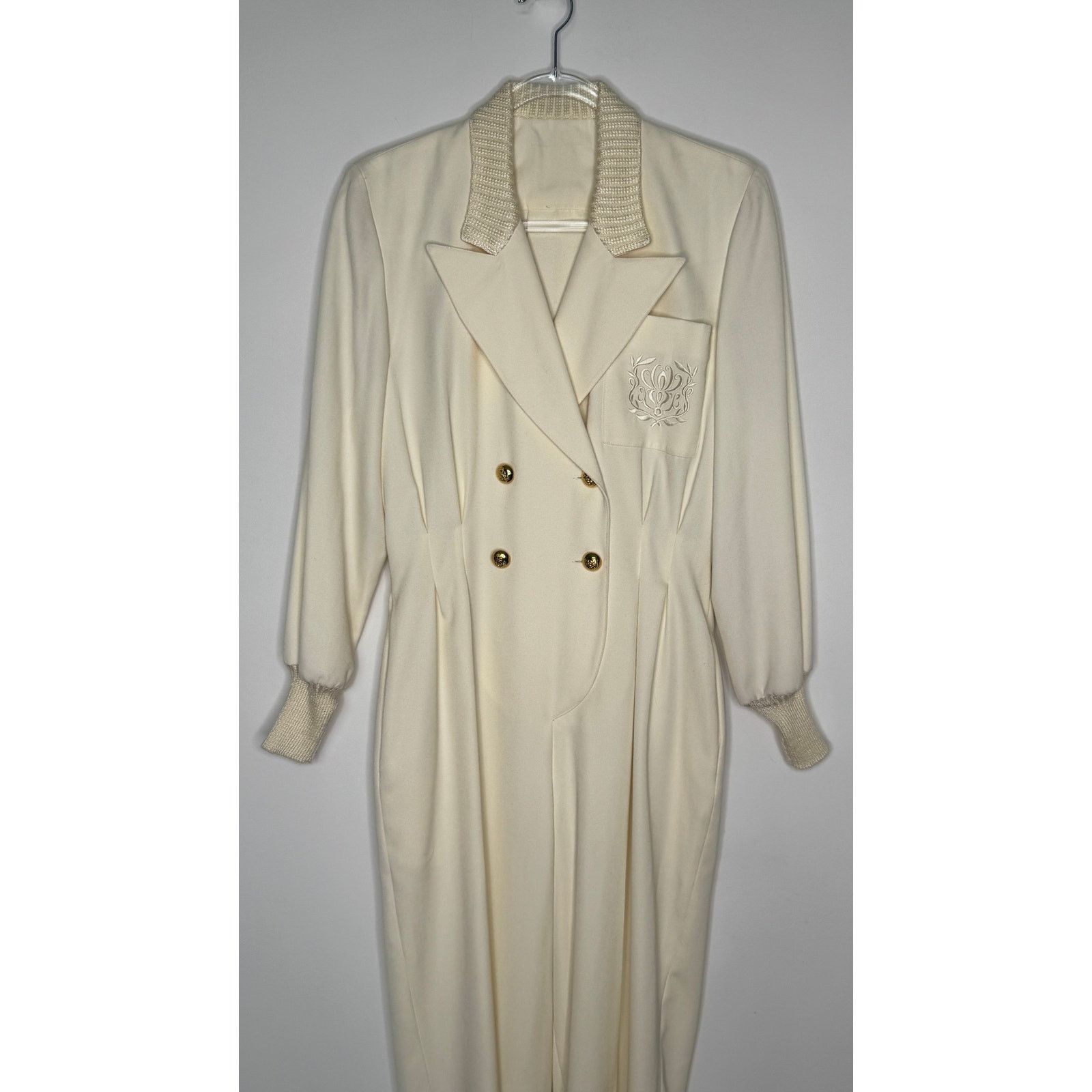 Vintage 1980s Ivory Crest Tuxedo Jumpsuit Gold Button Power Suit S Size 28" / US 6 / IT 42 - 13 Thumbnail