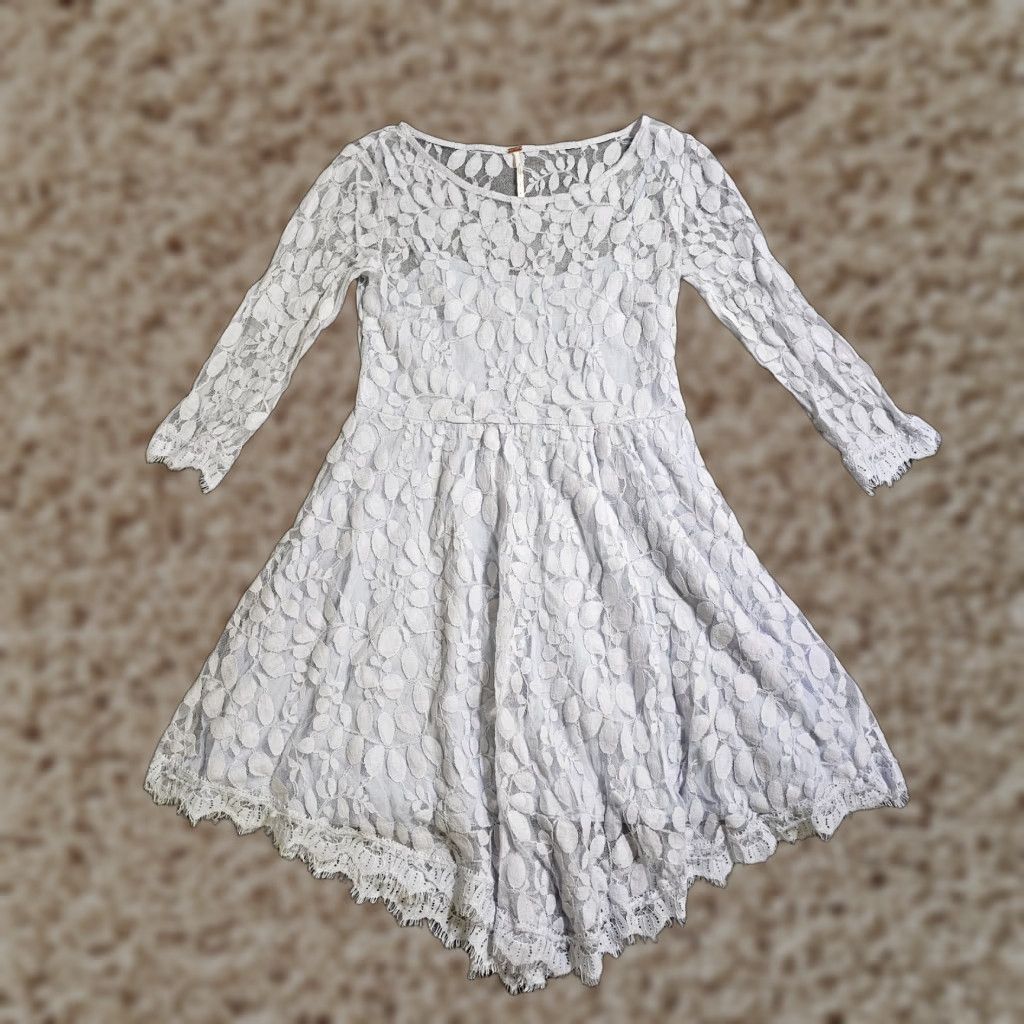 Free People Free People Dress Womens 4 Blue Lace A-Line 3/4 Sleeve Sheer Classic Cocktail Dress Size S / US 4 / IT 40 - 1 Thumbnail