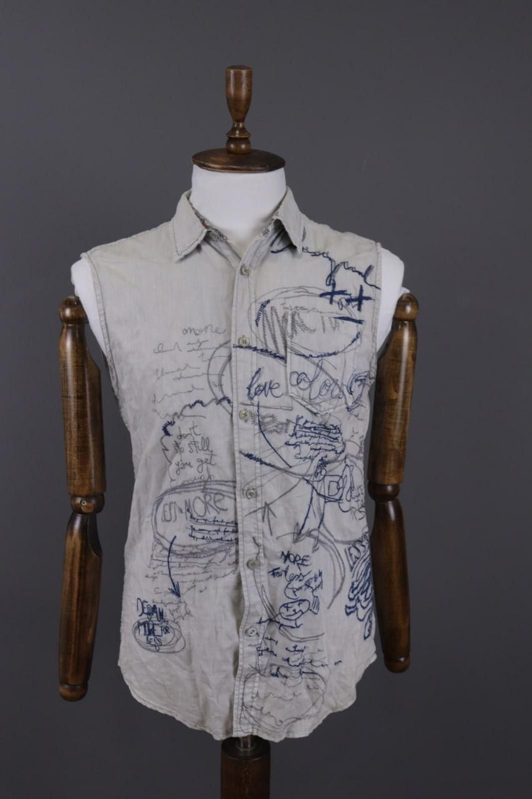 Desigual Desigual Gray Printed Art Big Logo Down Shirt Size M Size US M / EU 48-50 / 2 - 1 Thumbnail