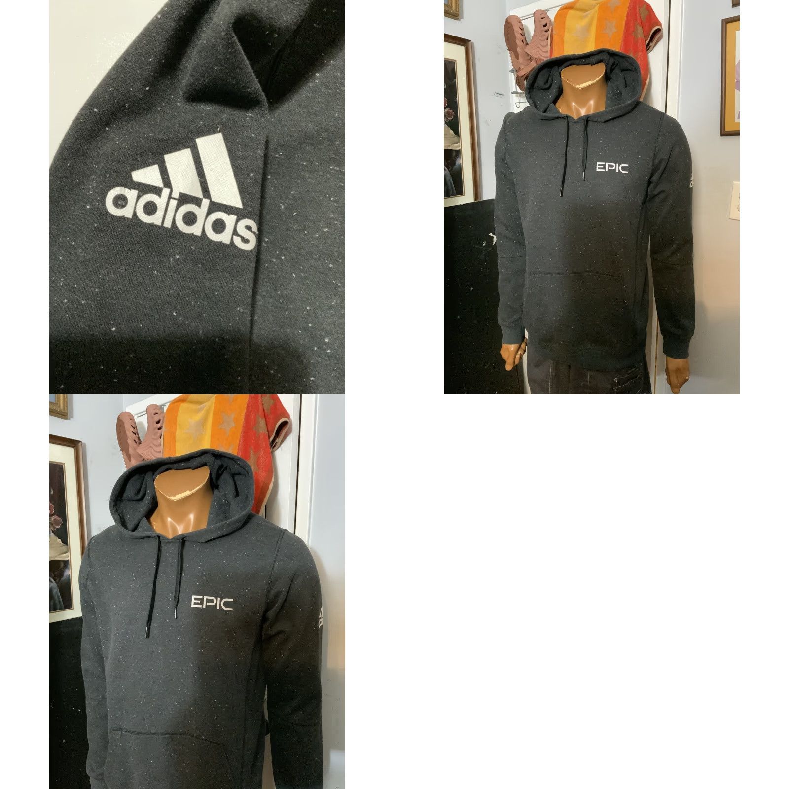 Adidas adidas Essentials Epic Speckled Charcoal Grey Fleece Pullover Hoodie M Mens Size US M / EU 48-50 / 2 - 8 Thumbnail