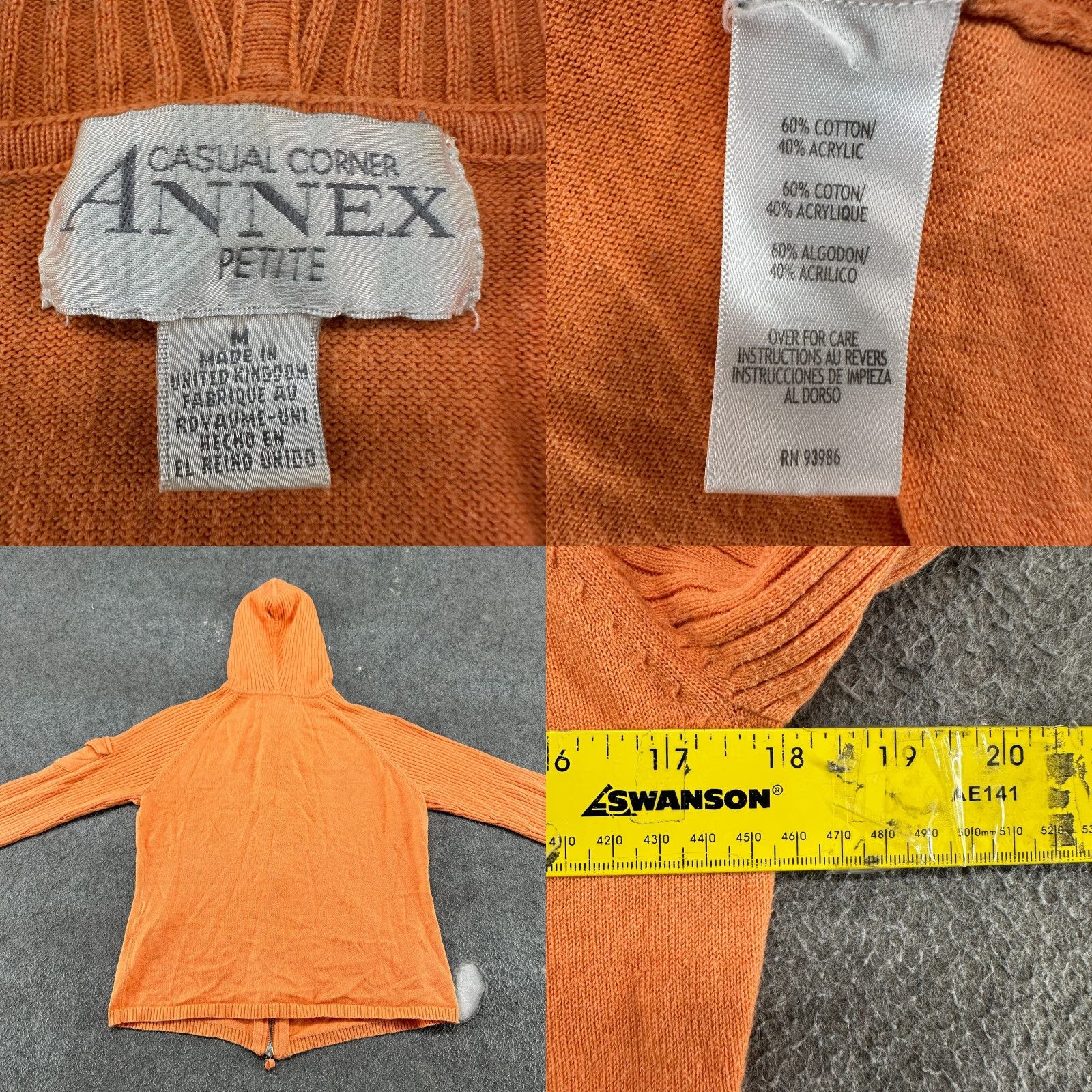 Vintage VINTAGE Casual Corner Annex Sweater Womens PM Orange Full Zip Hooded Knit 90s Size M / US 6-8 / IT 42-44 - 8 Thumbnail