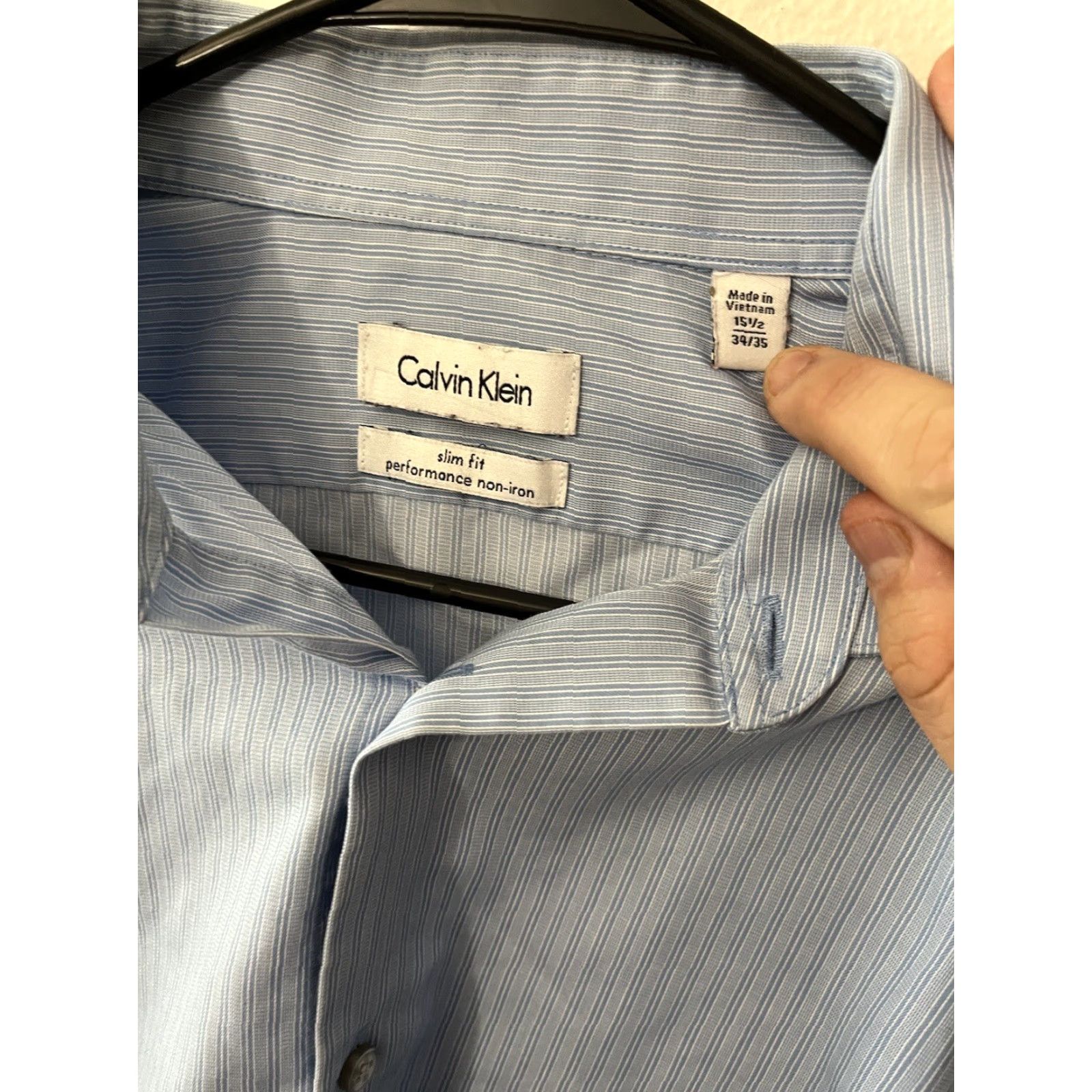 Calvin Klein CALVIN KLEIN Dress Shirt Blue Striped Non-Iron Slim Fit 15.5 Regular Long Sleeve Performance Mens Size US M / EU 48-50 / 2 - 3 Thumbnail