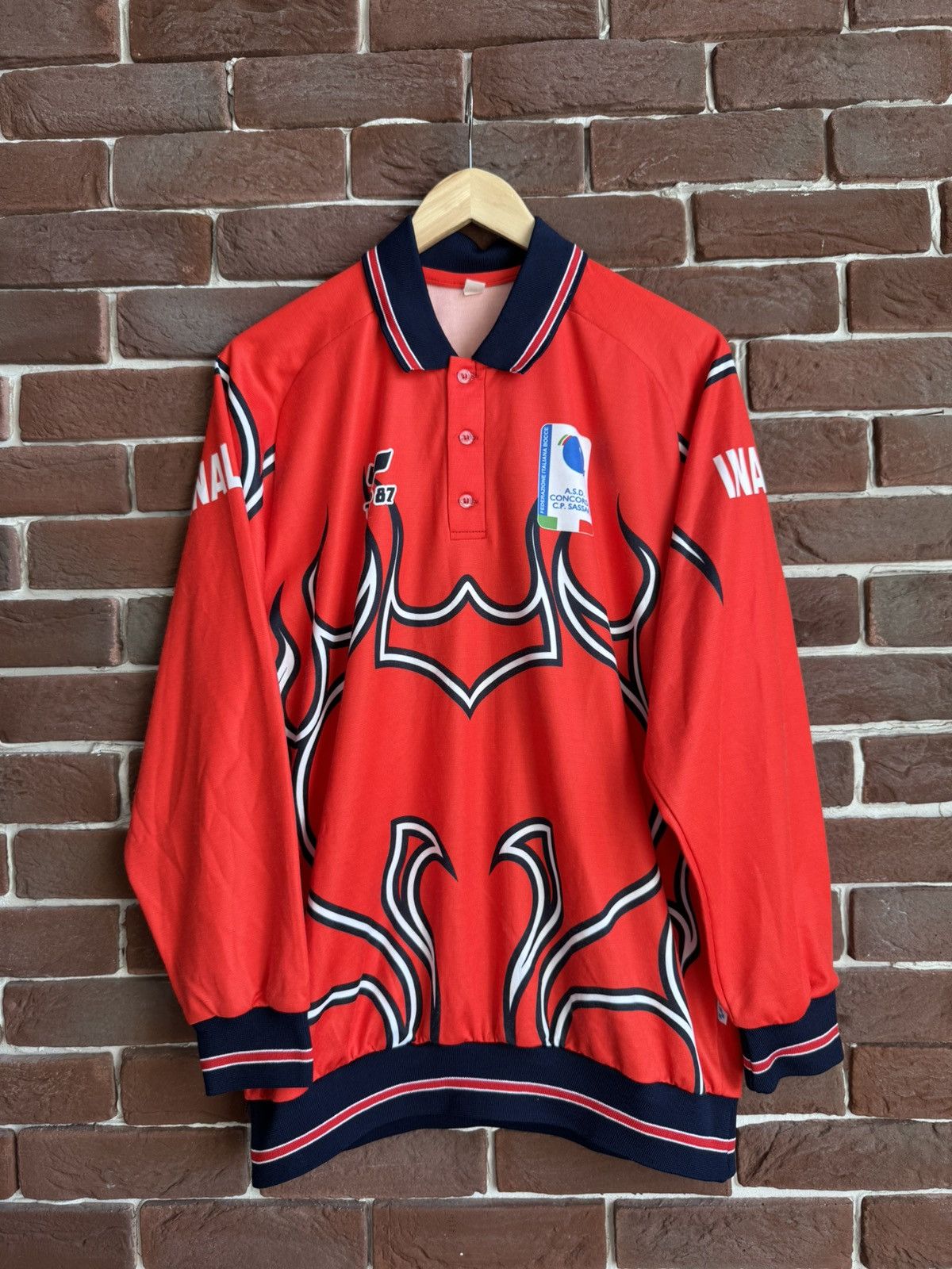Vintage Vintage 90s Italy TOP 87 Flames Football Shirt Jersey Blue S Size US L / EU 52-54 / 3 - 1 Thumbnail
