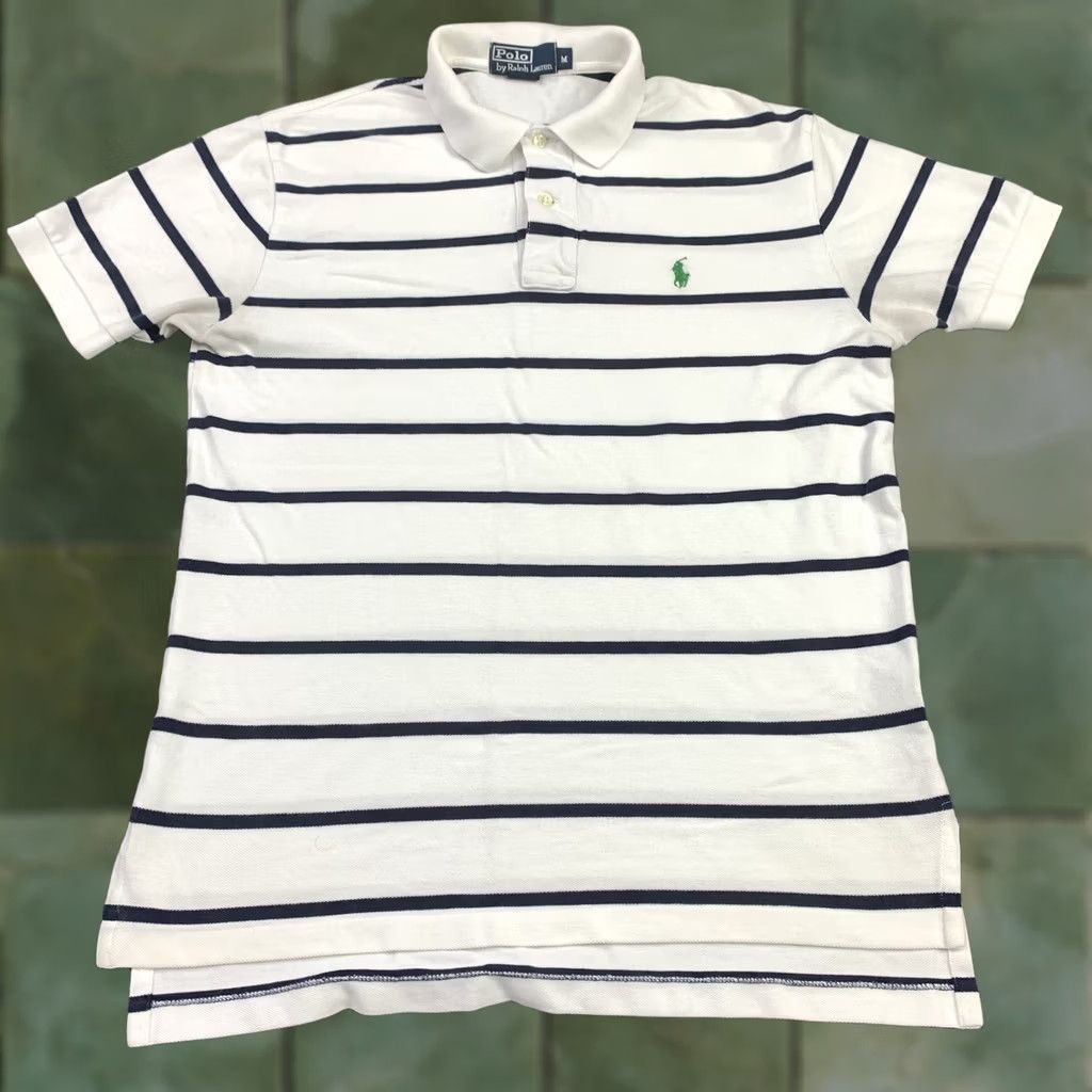 Polo Ralph Lauren Polo Ralph Lauren Polo Shirt Striped Short Sleeve Embroidered Pony White With Blue Stripes Mens M Size US M / EU 48-50 / 2 - 1 Thumbnail