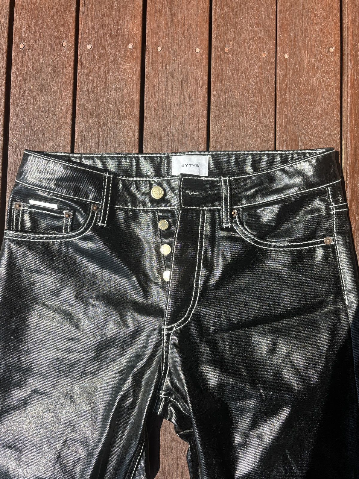 Eytys EYTYS Black Faux Leather Orion Statement Jeans Size US 31 - 2 Thumbnail