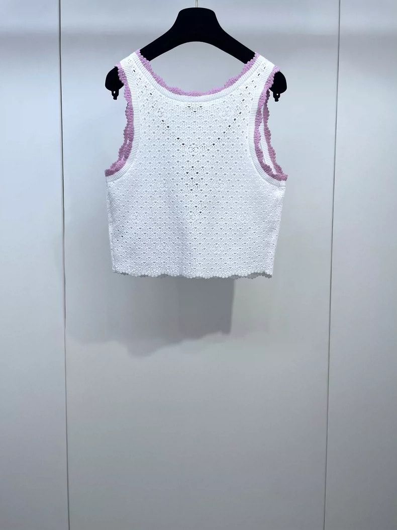 Chanel Chanel 24P pink and white hollow lace knitted vest Size XS / US 0-2 / IT 36-38 - 2 Thumbnail