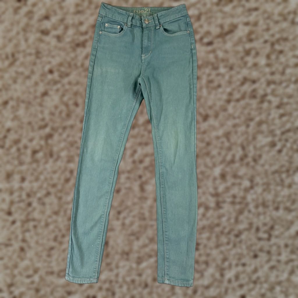 Vintage Rue21 Jeans Womens 2 Green Denim Jegging Slim Mid Rise 23x27 Cotton Blend 5-Pocket Stretch Zip Button VINTAGE? No Size 26" / US 2 / IT 38 - 1 Thumbnail
