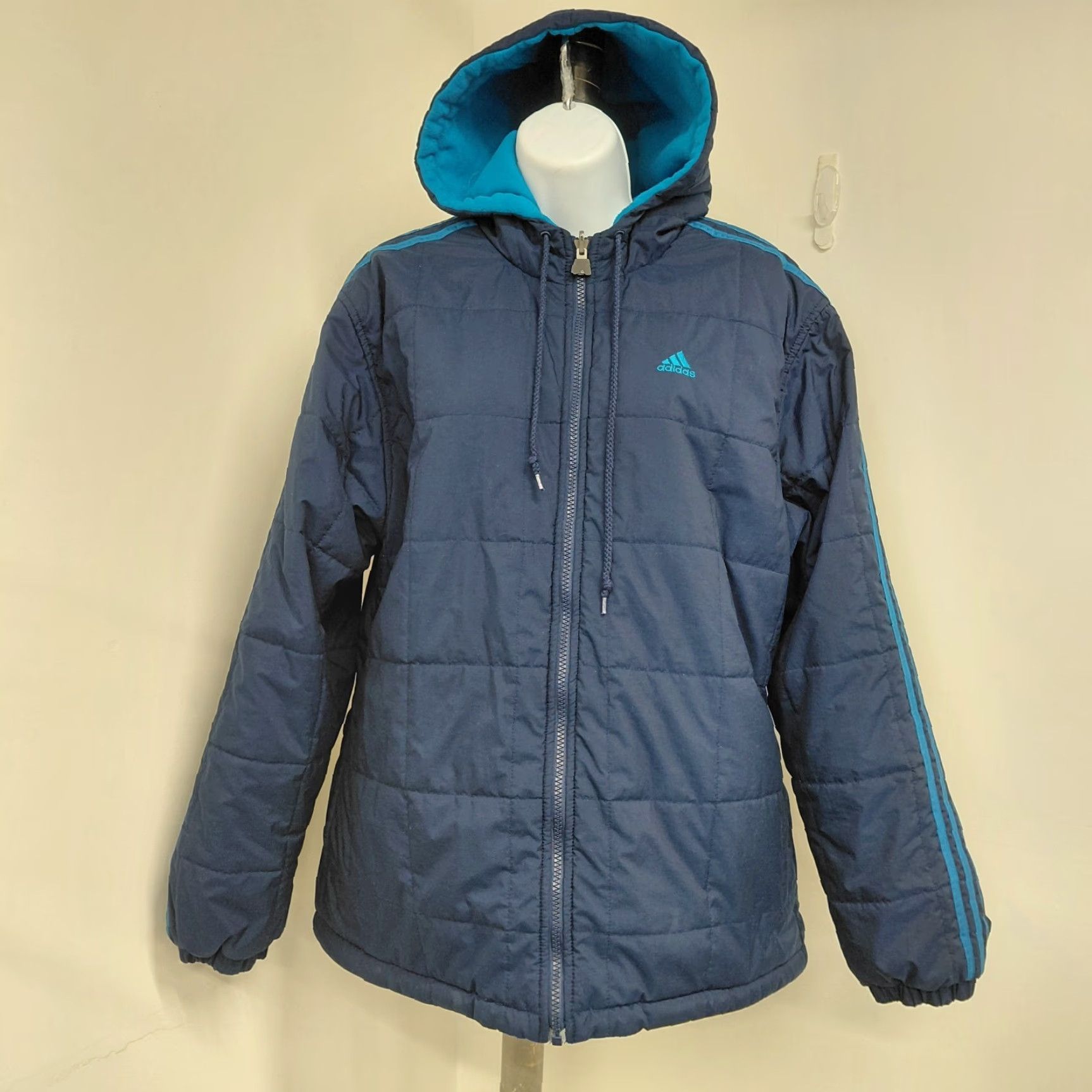 Adidas Adidas Reversible Jacket Womens L Large Blue Hooded Striped Lining Turquoise Stripe Track Jacket Short Sleeve? Wait. Size L / US 10 / IT 46 - 2 Thumbnail