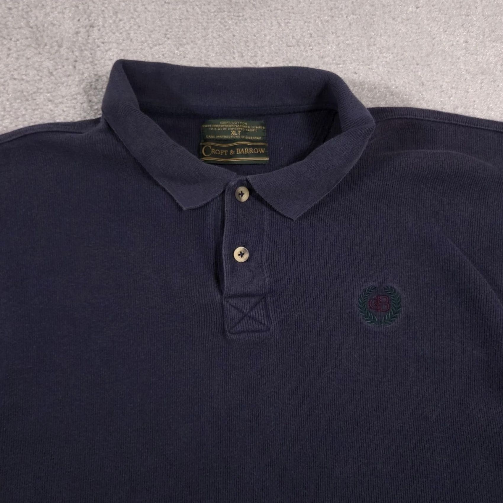 Croft & Barrow VINTAGE Croft & Barrow Polo Shirt Mens XLT Tall Long Sleeve Navy Crest 100% Cotton CB Embroidered Crest Mens XLT Size US XL / EU 56 / 4 - 3 Thumbnail