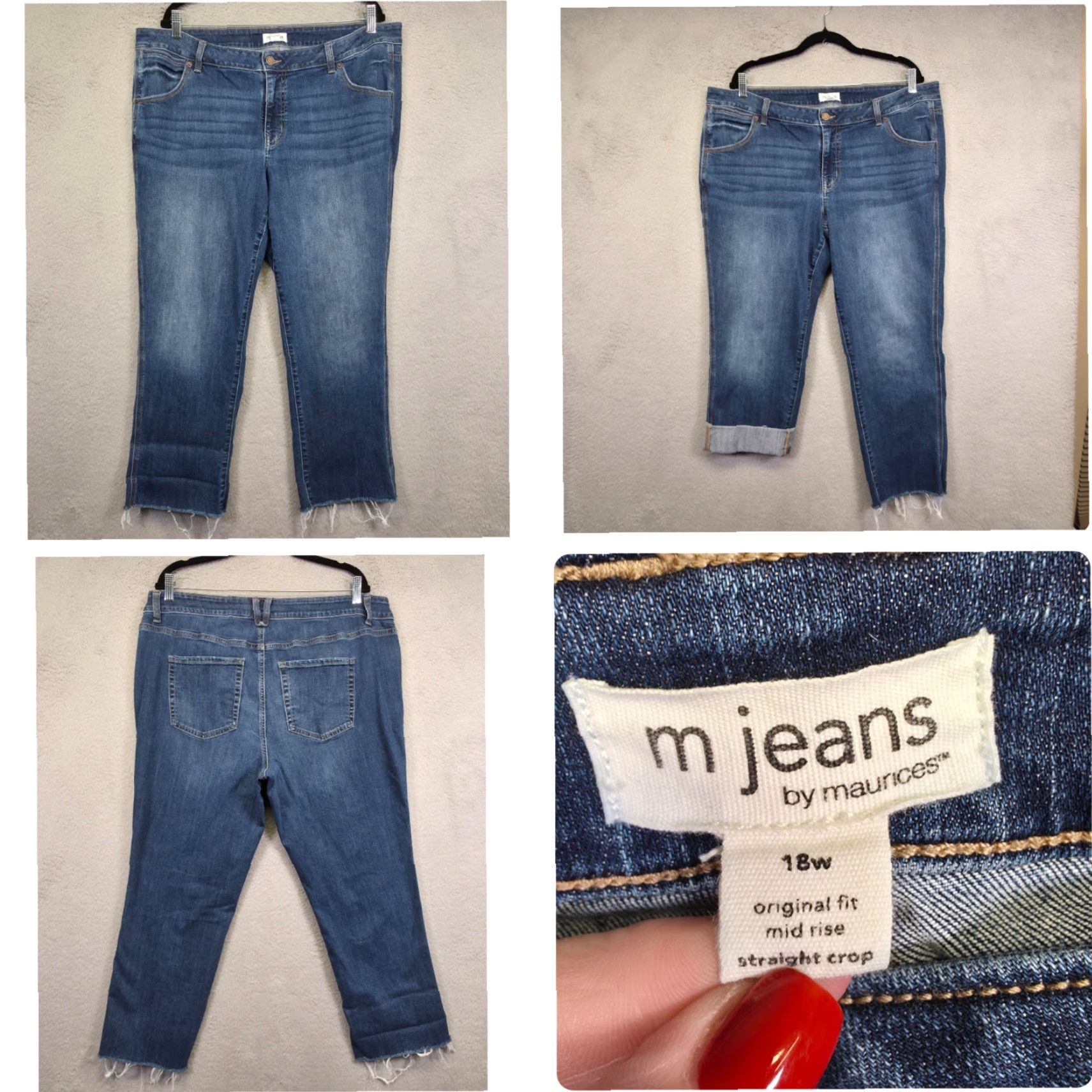 Maurices Jeans Womens 18W Lot of 3 Skinny Straight Cropped Medium Wash Stretch Denim Jeans