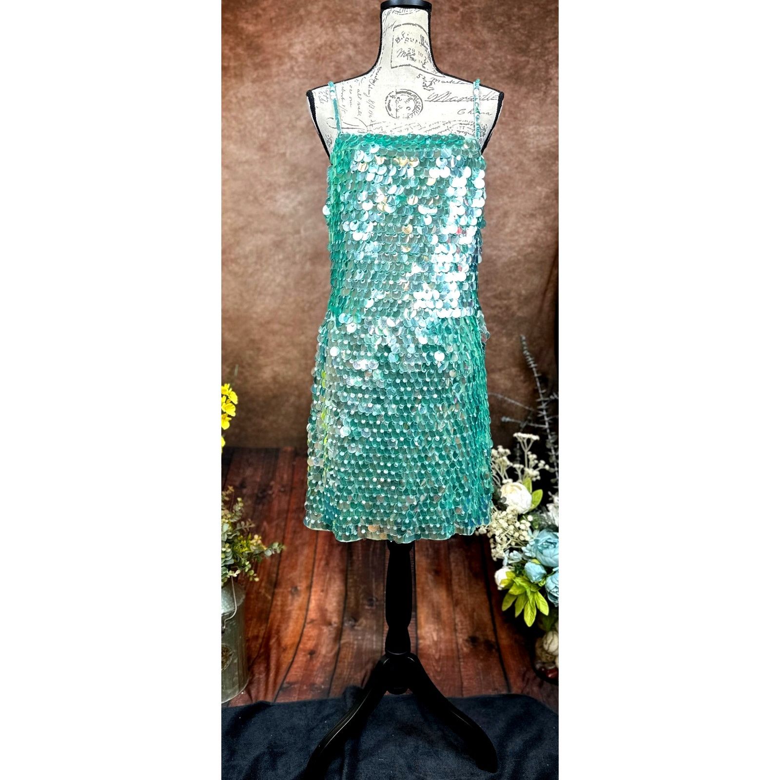 Other Mac Duggal Slim Strap Paillette Sequin Mini Dress Mint M Size M / US 6-8 / IT 42-44 - 7 Thumbnail