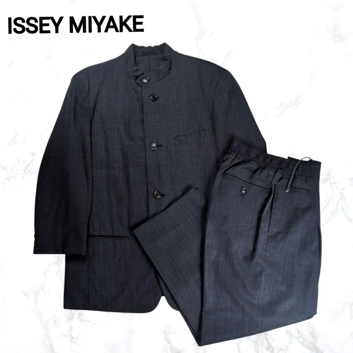 Issey Miyake ISSEY MIYAKE Wool Gabardine Mao Collar Set-Up Men M Gray Dark Gray Wool Suit 2 Piece Casual Regular Size M Mens Size 40R - 2 Thumbnail