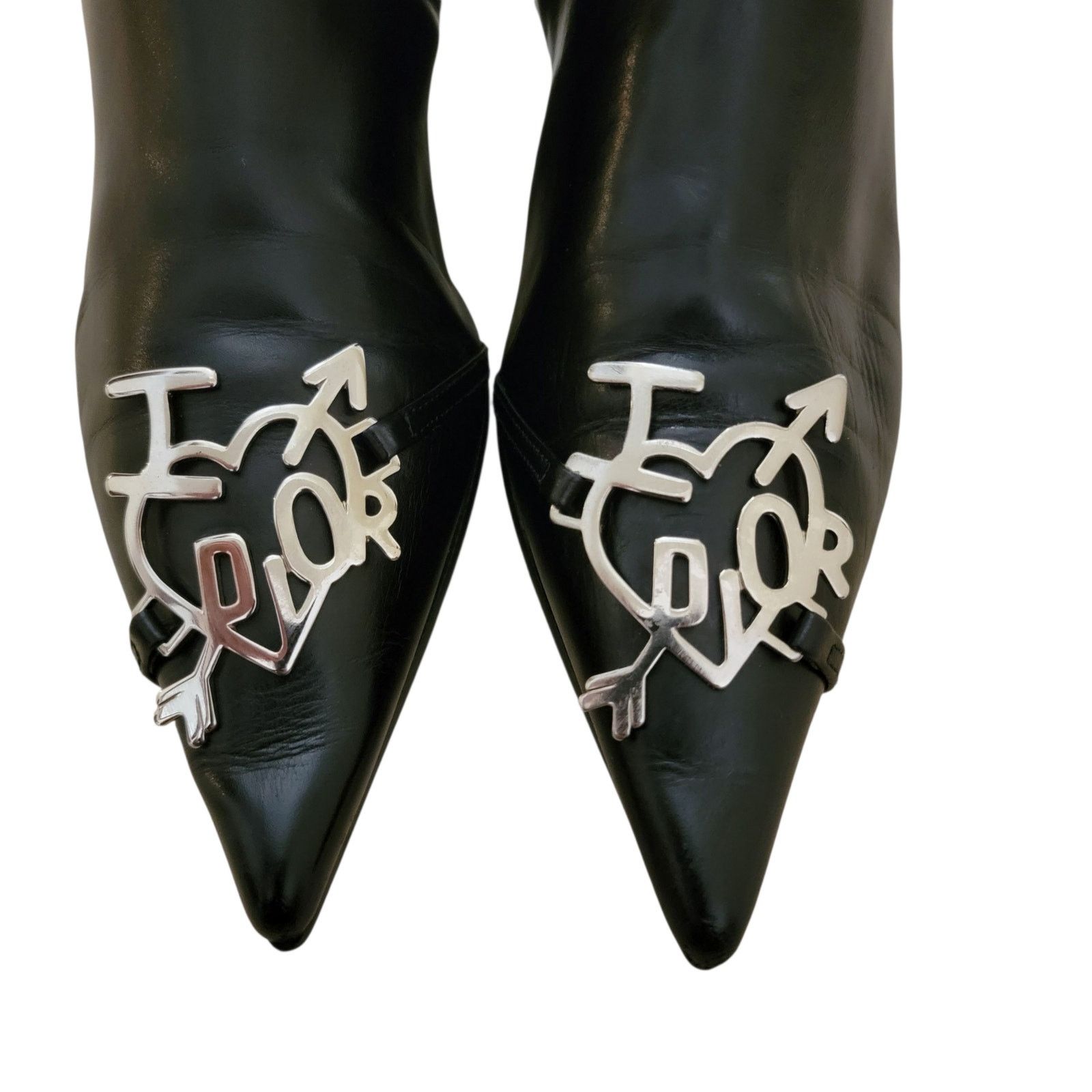 Vintage Dior Galliano Black Leather Metal Toe Boots 36