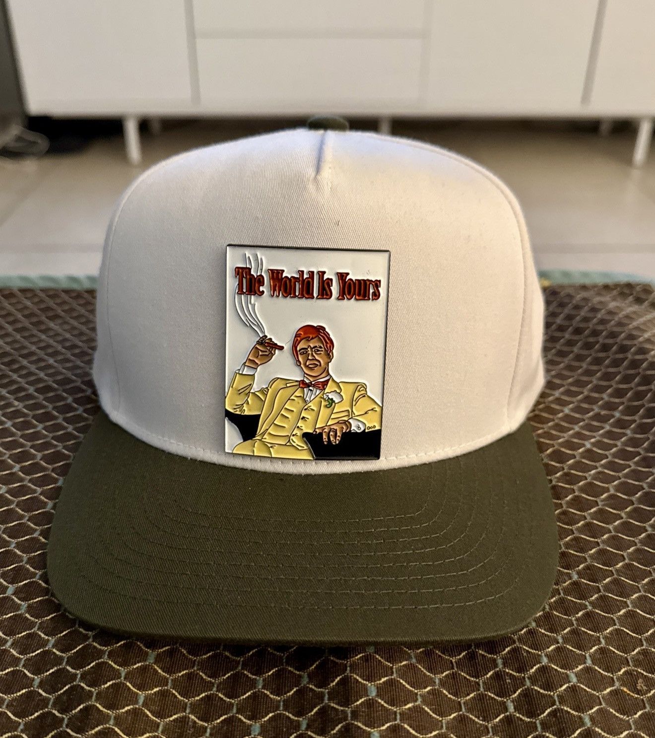 Other “The World Is Yours” Snapback Hat – White & Olive Green Cap Size ONE SIZE - 1 Thumbnail