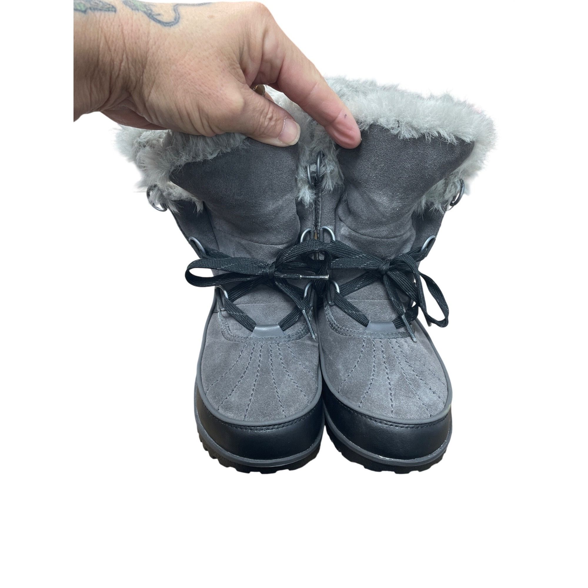 SOREL Sorel Womens Gray Black Suede Fur Lined Ankle Winter Boots S Size US 8.5 / IT 38.5 - 11 Thumbnail