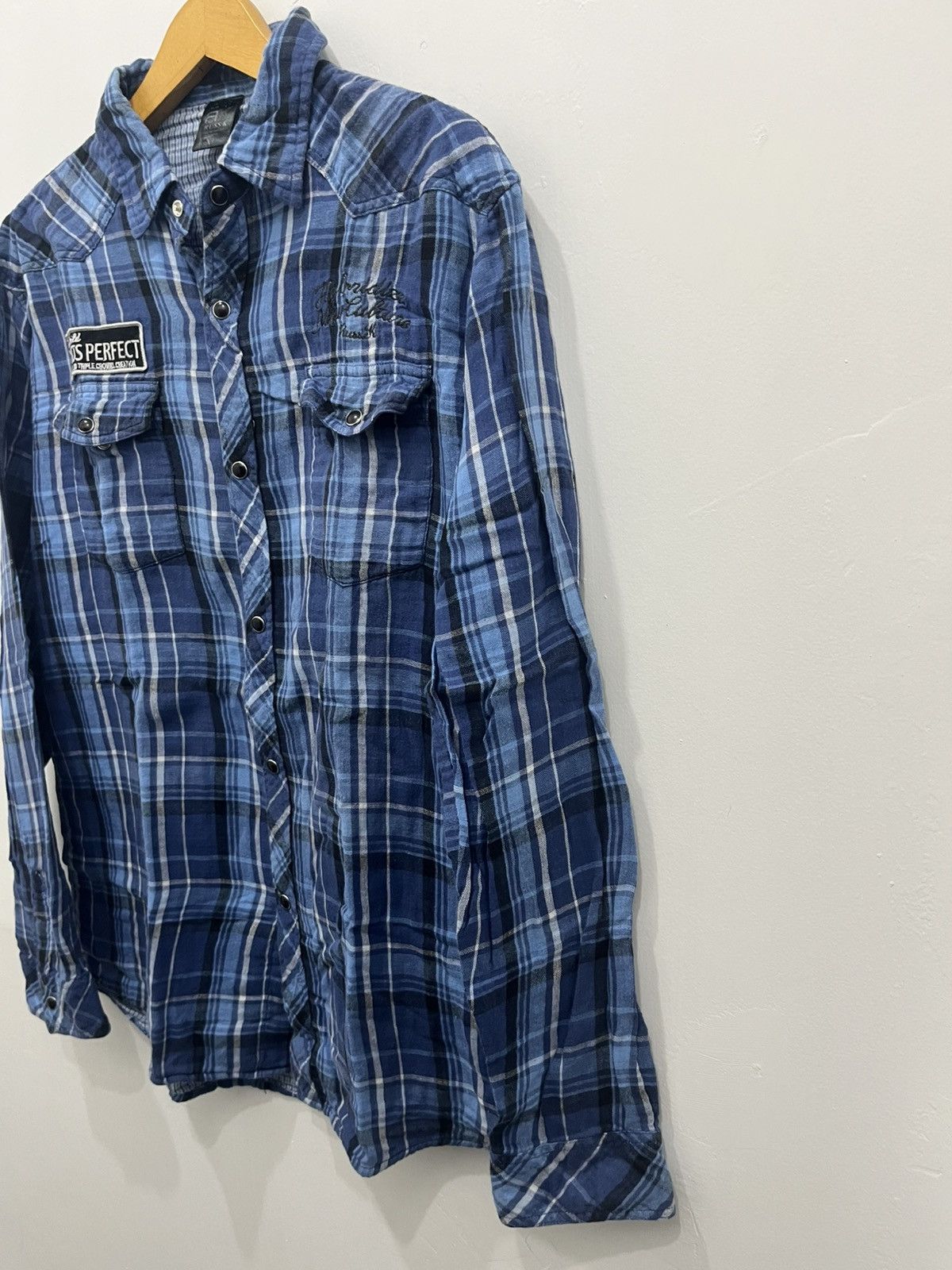 Japanese Brand Russ-K Japanese Flannel Poem The World Exist Perfect Size US XL / EU 56 / 4 - 2 Thumbnail